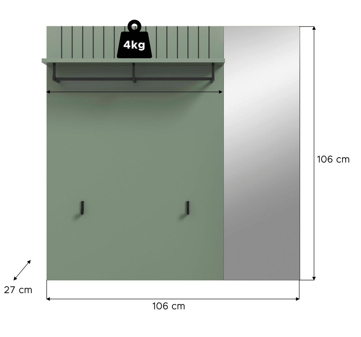 Garderobenpaneel STATION grün B/H/T: ca. 106x106x27 cm STATION - grün (106,00/106,00/27,00cm) - xonox.home