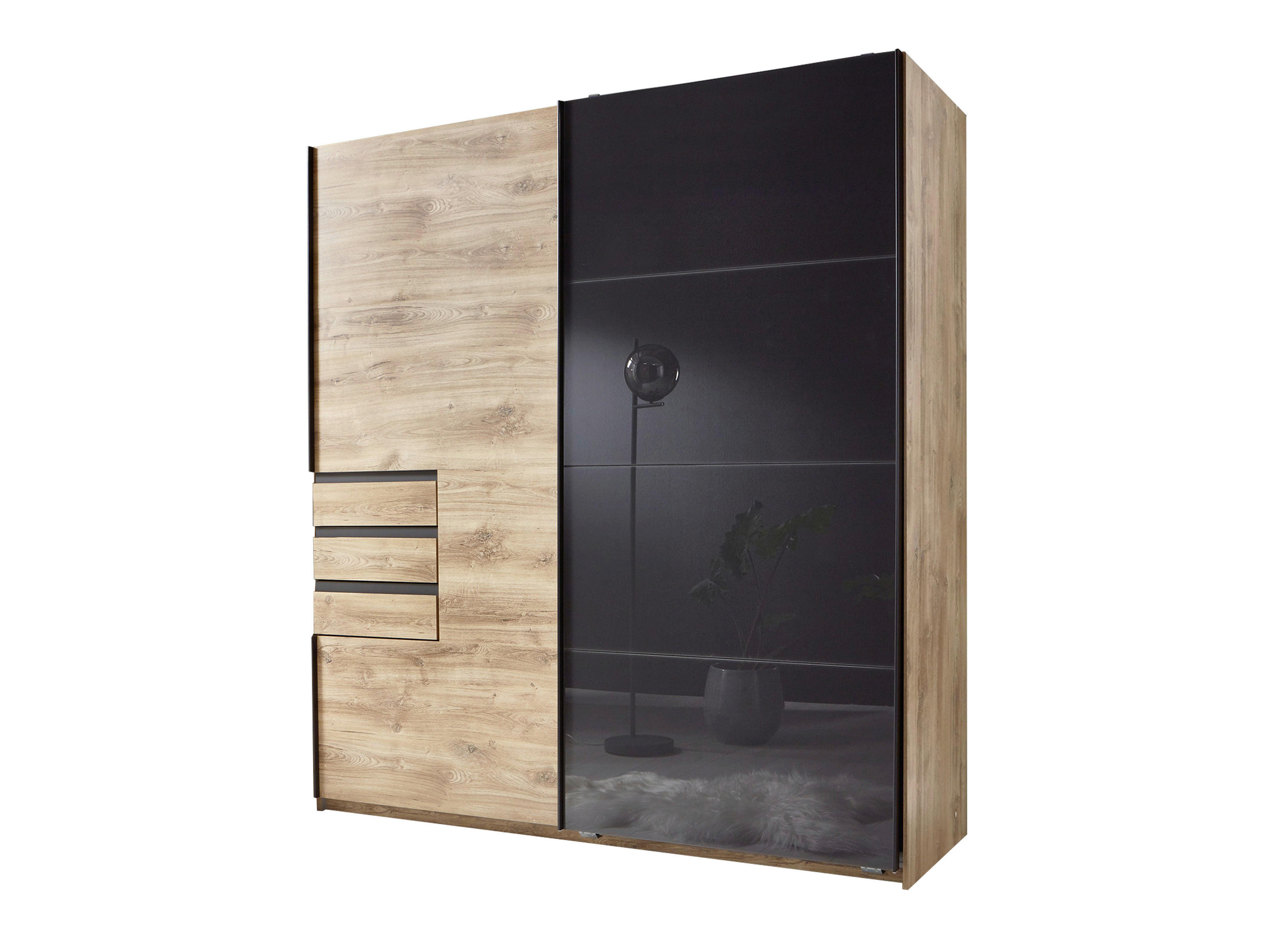 Schwebetürenschrank Oldenburg Eiche Artisan Nachbildung B/H/T: ca. 180x198x65 cm Oldenburg - Eiche/grau (180,00/198,00/65,00cm)