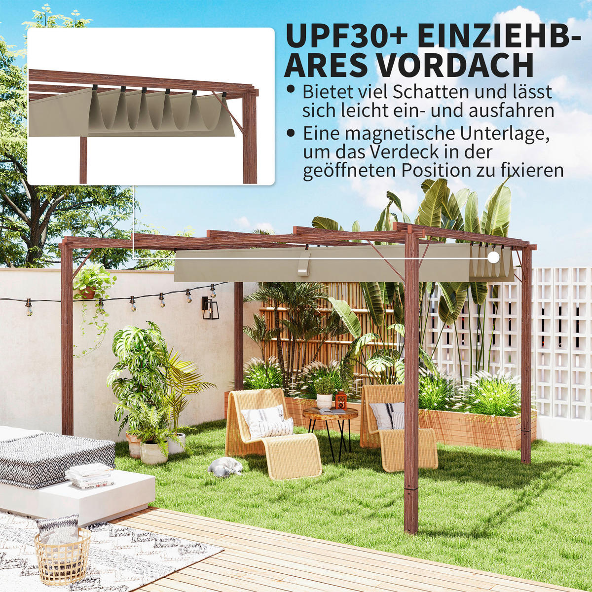 Outsunny Pergola natur Aluminium B/H/L: ca. 300x232x382 cm Pergola - natur (382,00/300,00/232,00cm) - Outsunny