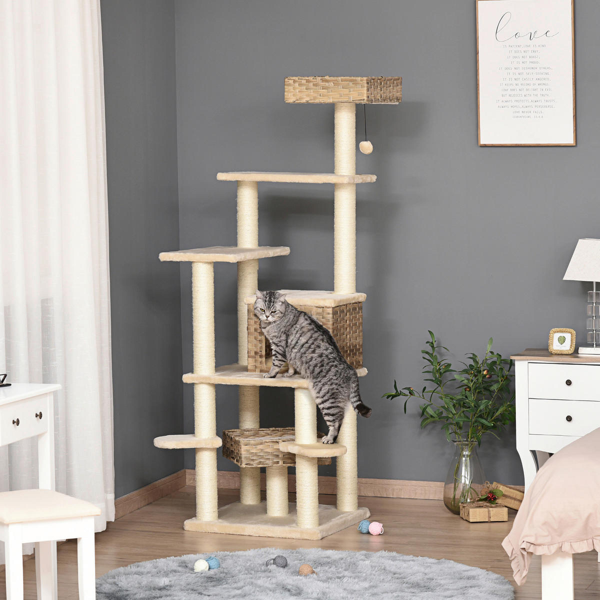 PawHut Kratzbaum Kratzbaum - (55,00/55,00/174,00cm) - PawHut