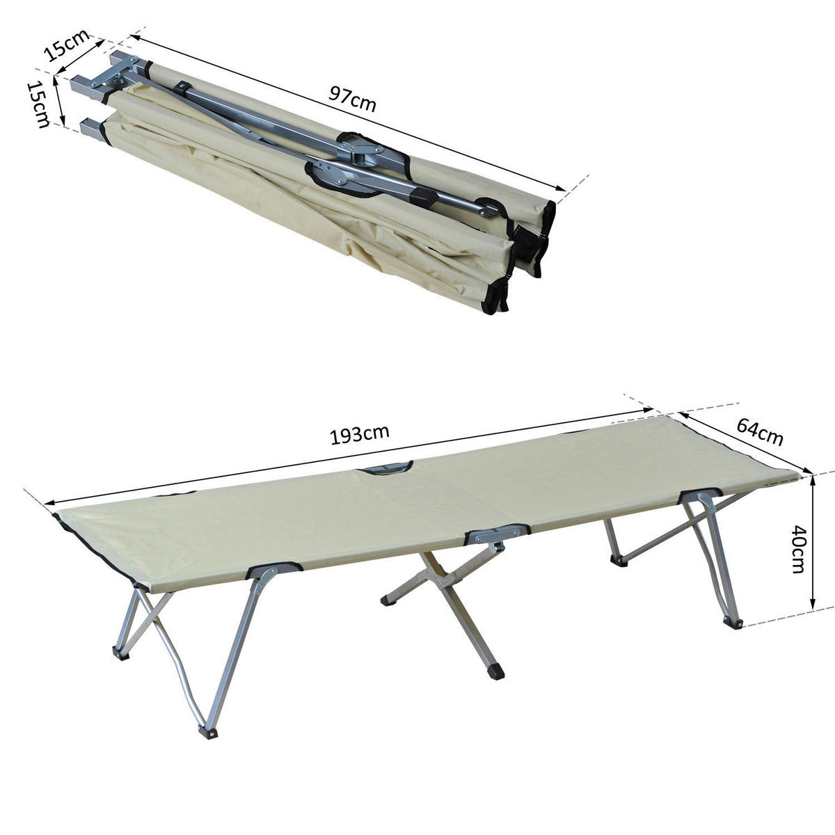 Outsunny Feldbett beige Metall B/H/L: ca. 64x40x193 cm Feldbett - beige/silber (193,00/64,00/40,00cm) - Outsunny
