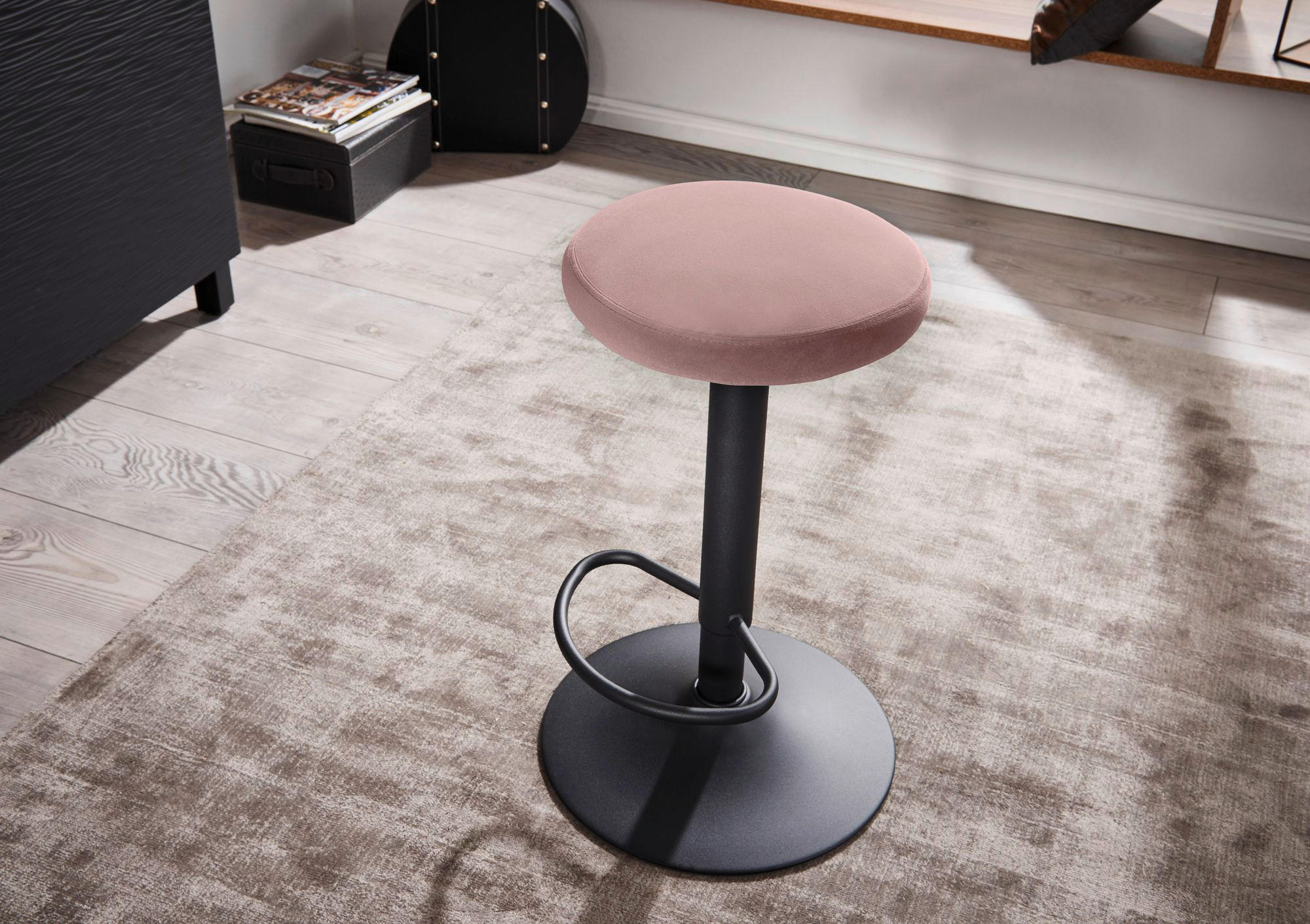 Barhocker rosa schwarz Stoff Eisen B/H/T: ca. 40x58x40 cm Barhocker - schwarz/rosa (40,00/58,00/40,00cm) - Wohnling
