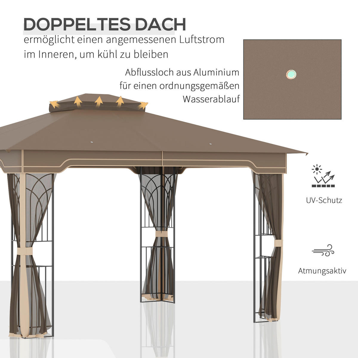 Outsunny Pavillon braun Metall B/H/L: ca. 300x270x365 cm Pavillon - braun/beige (365,00/300,00/270,00cm) - Outsunny