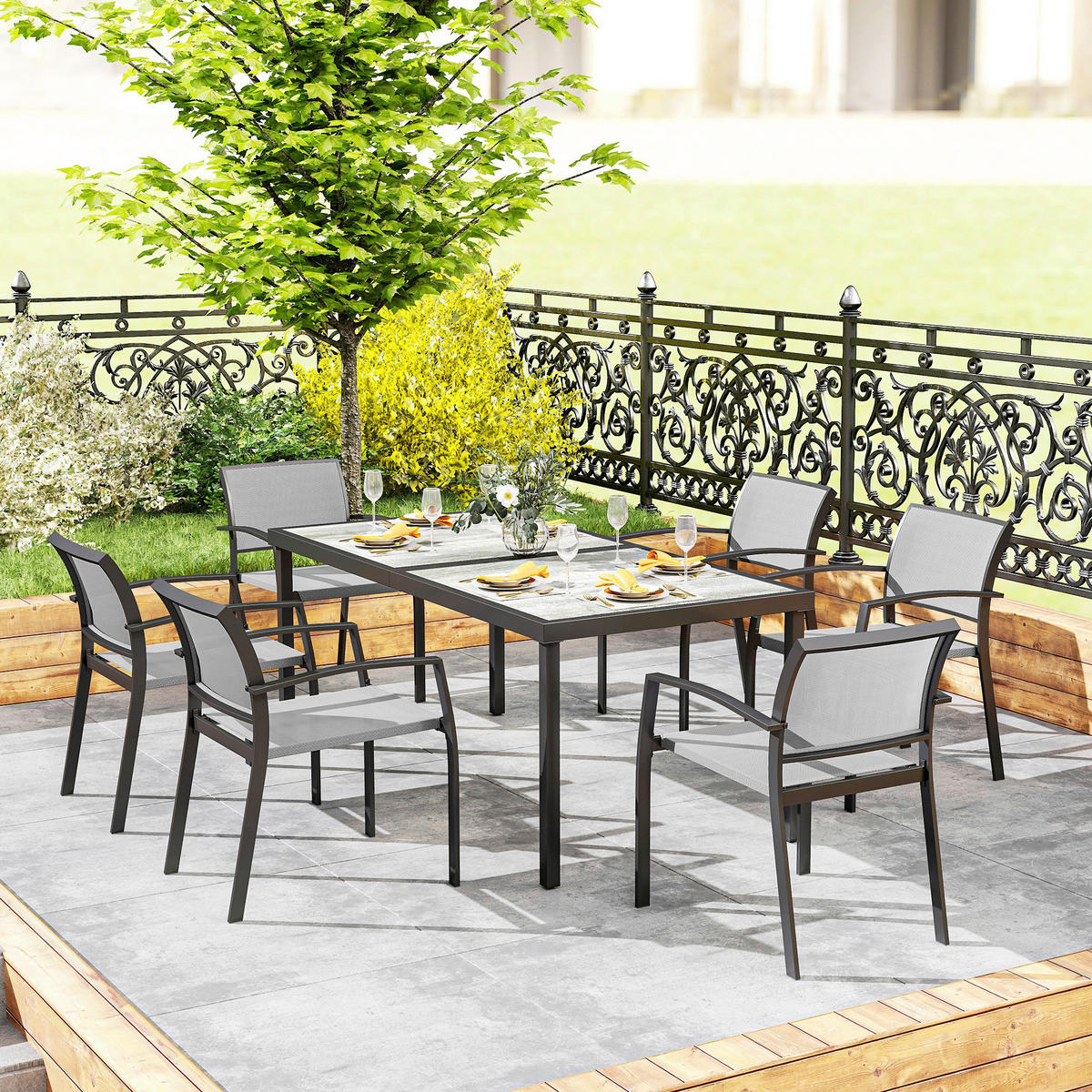 Outsunny Gartenmöbel-Set grau Kunststoff B/H/L: ca. 87x72x180 cm Gartenmöbel-Set - grau (180,00/87,00/72,00cm) - Outsunny