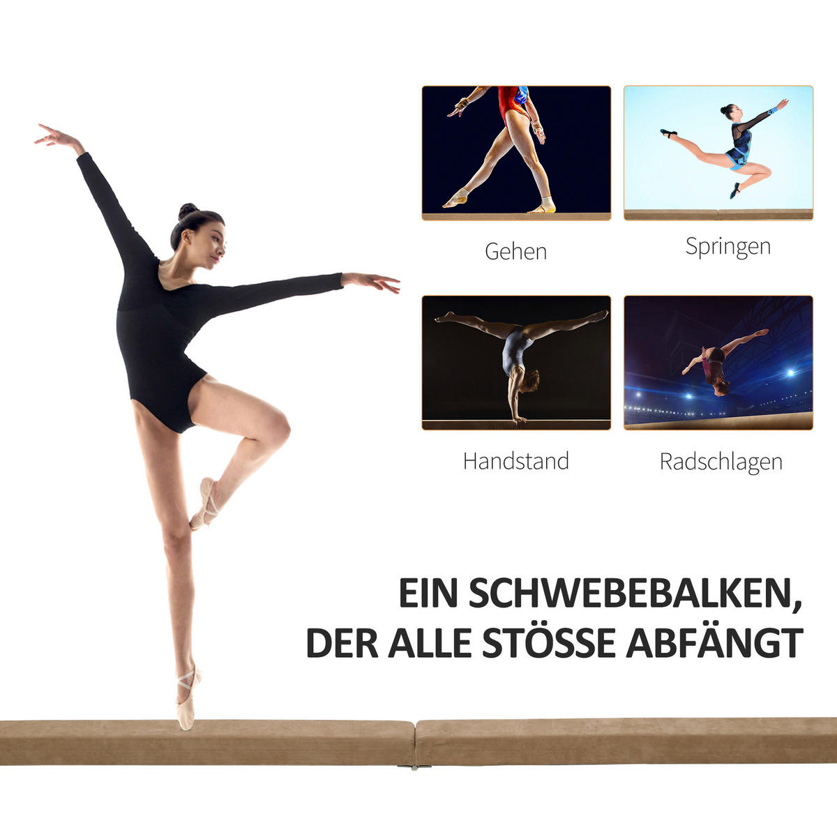 HOMCOM Schwebebalken braun Polyester B/H/L: ca. 10x6,5x210 cm Schwebebalken - braun (210,00/10,00/6,50cm) - HOMCOM