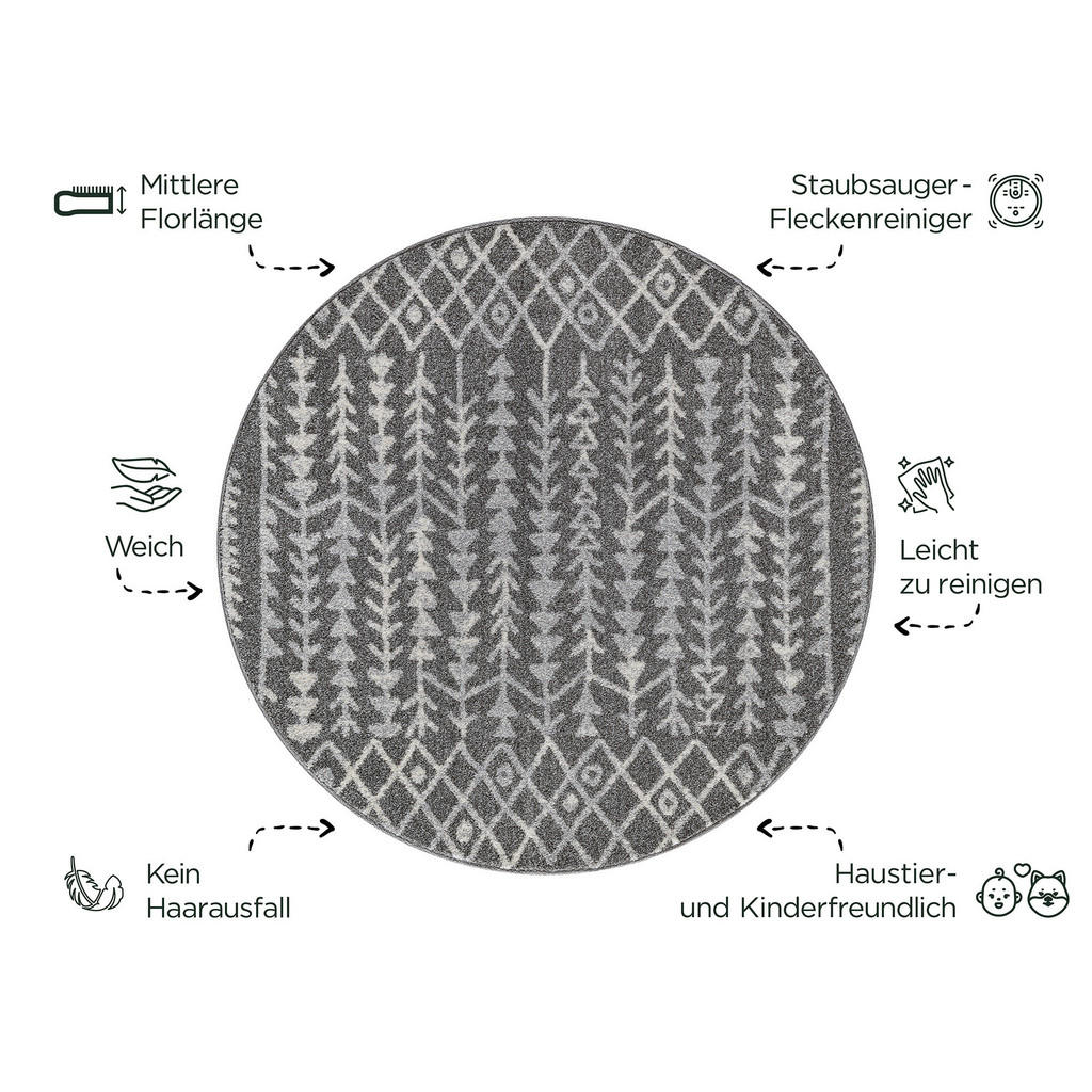 Thumbnail - Sanat Teppich anthrazit B/L: ca. 120x120 cm