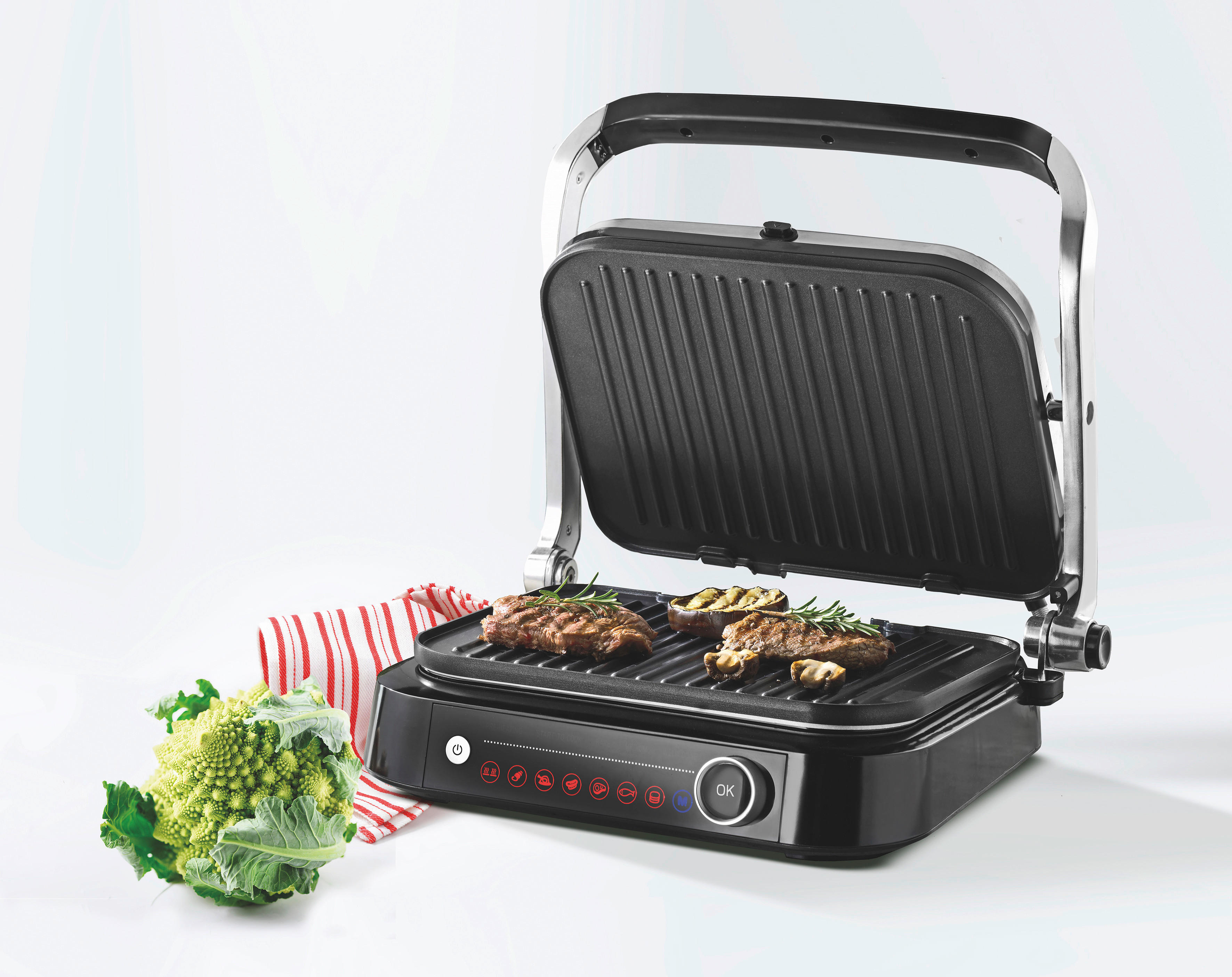 SCHÄFER Kontaktgrill Kunststoff B/H/L: ca. 22x43x38 cm Kontaktgrill_mit_7_Funktionen_LED - schwarz (38,00/22,00/43,00cm) - SCHÄFER