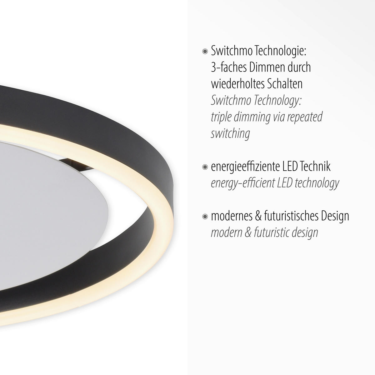 Just Light LED-Deckenleuchte RITUS 15391-13 weiß anthrazit Metall H/D: ca. 5,3x39,3 cm 1 Brennstellen RITUS - weiß/anthrazit (39,30/5,30cm) - Just Light