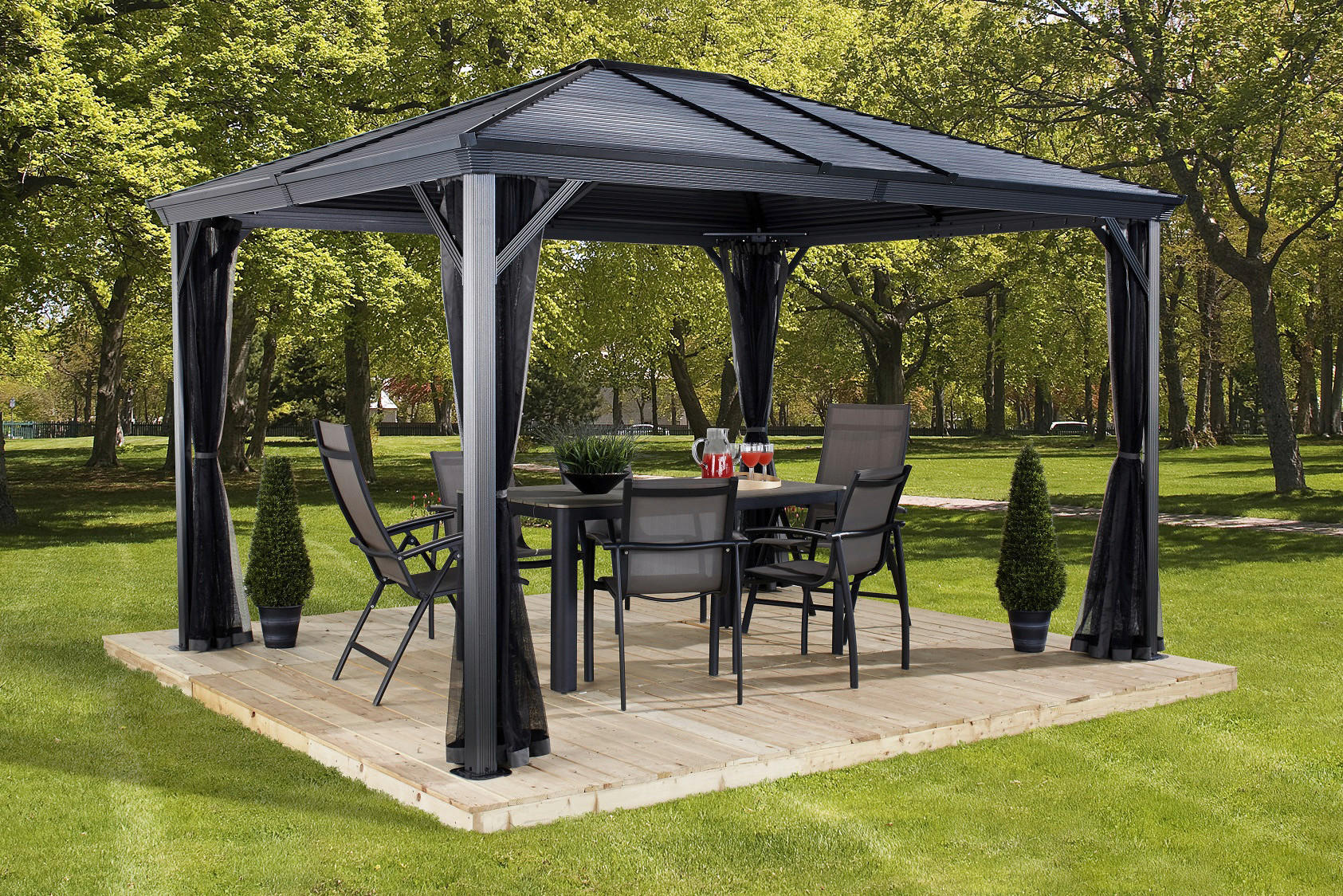 Sojag Pavillon Ventura anthrazit Stahl B/H/L: ca. 296x260x296 cm