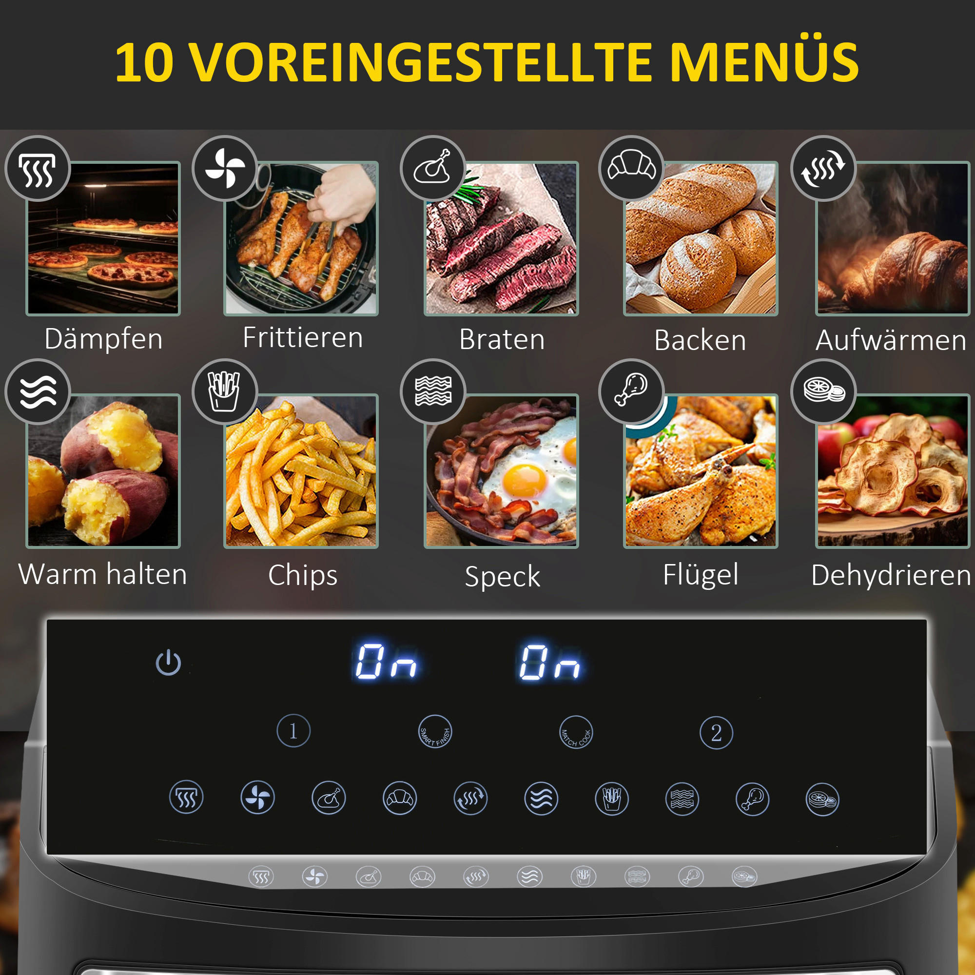HOMCOM Küchengerät Heißluftfritteuse - schwarz (31,10/36,30/38,80cm) - HOMCOM