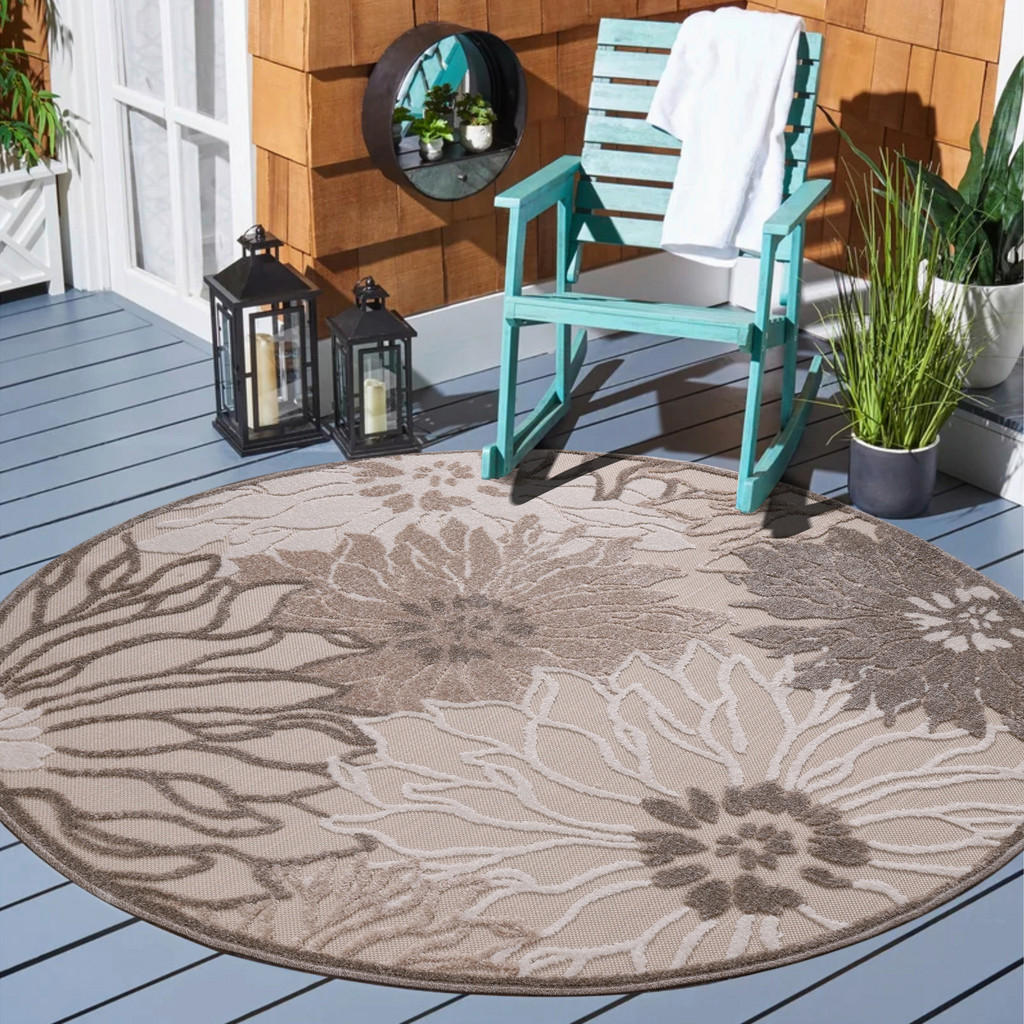 Thumbnail - Sanat Outdoorteppich FLORAL creme B/L: ca. 200x200 cm