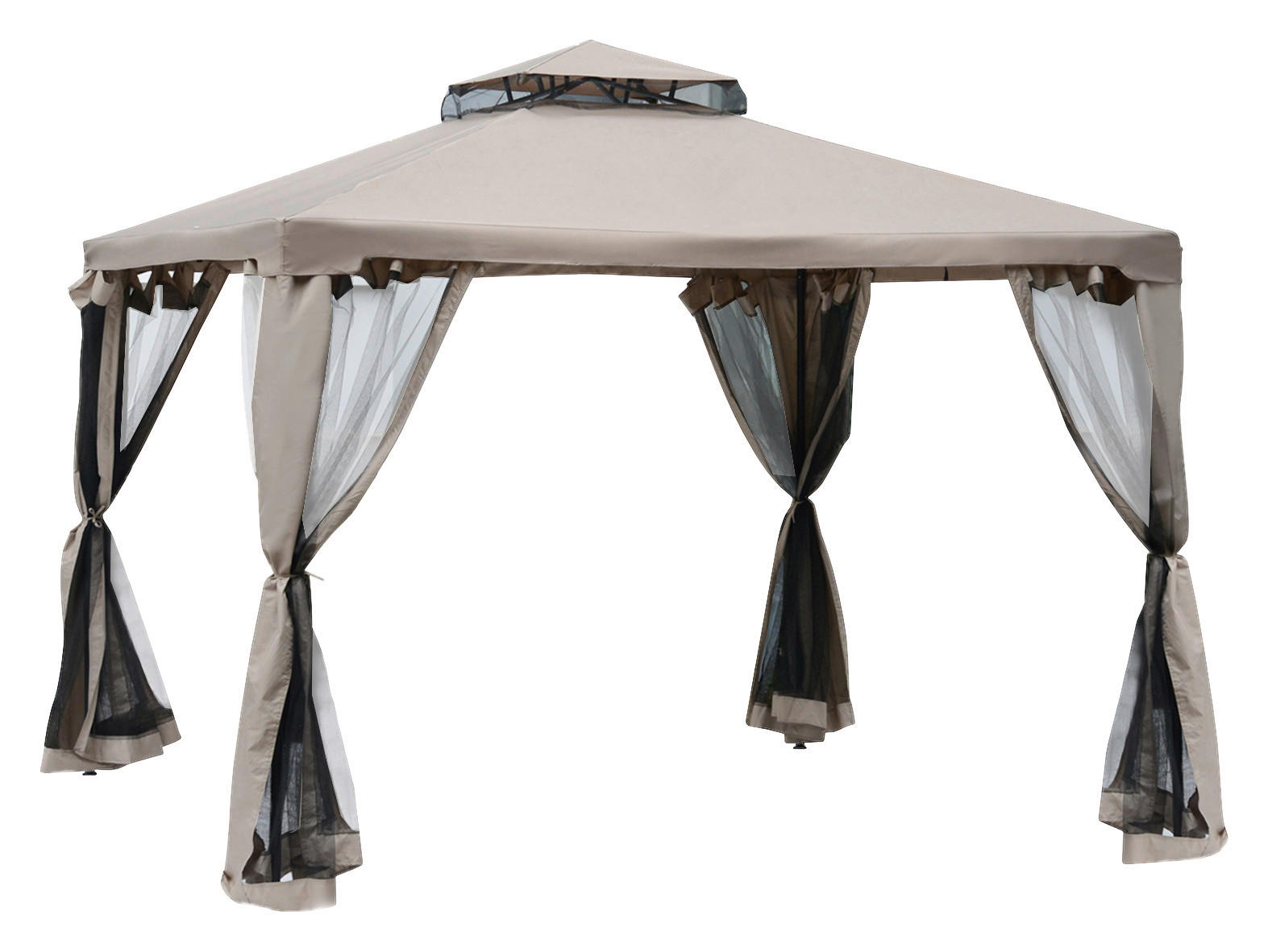 Outsunny Gartenpavillon beige Metall B/H/L: ca. 295x263x295 cm Gartenpavillon_mit_Moskitonetz - beige (295,00/295,00/263,00cm) - Outsunny