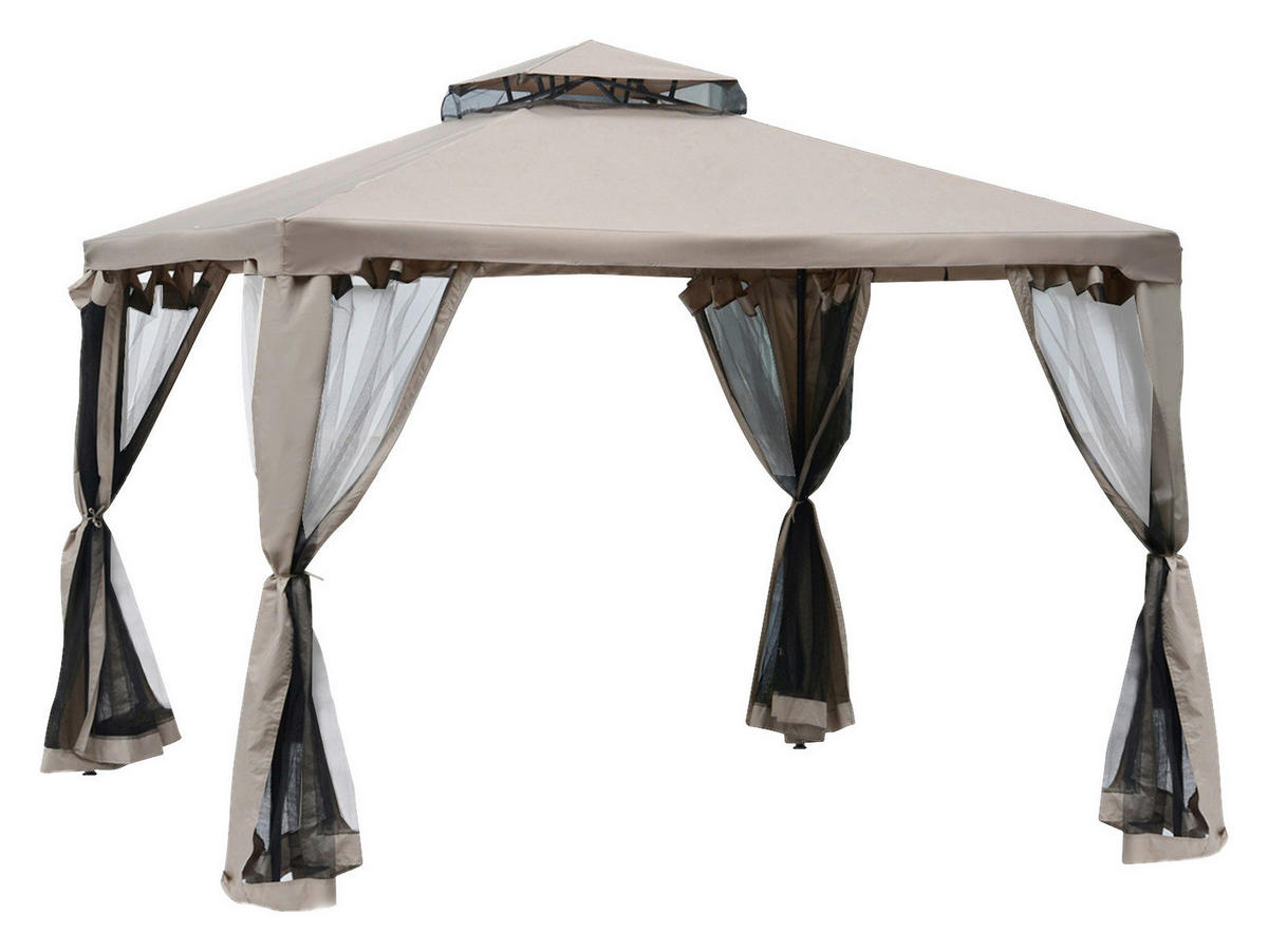 Outsunny Gartenpavillon beige Metall B/H/L: ca. 295x263x295 cm Gartenpavillon_mit_Moskitonetz - beige (295,00/295,00/263,00cm) - Outsunny