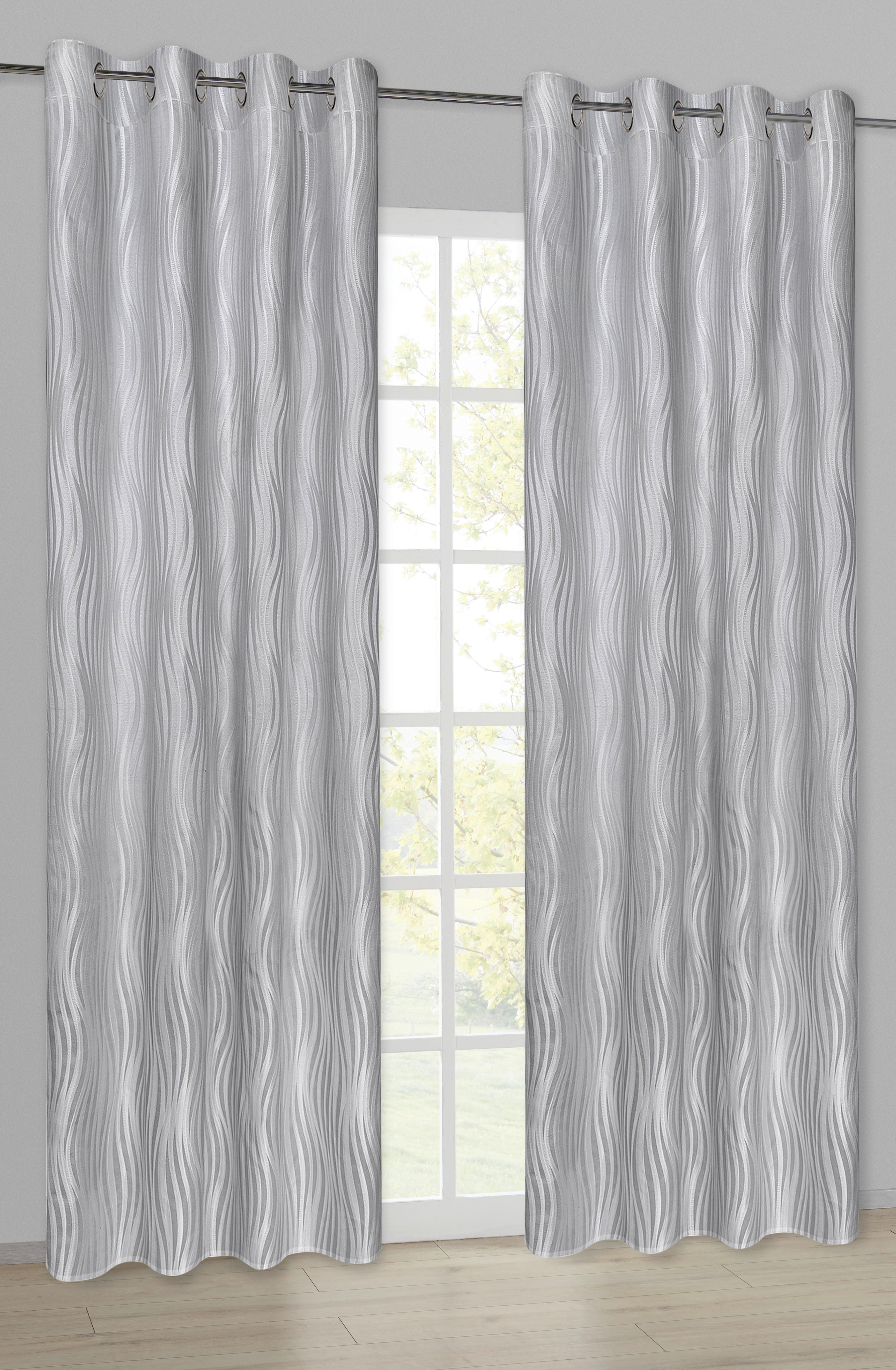 Ösenvorhang Wellen silber B/L: ca. 145x245 cm Wellen - silber (145,00/245,00cm) - Happy Home