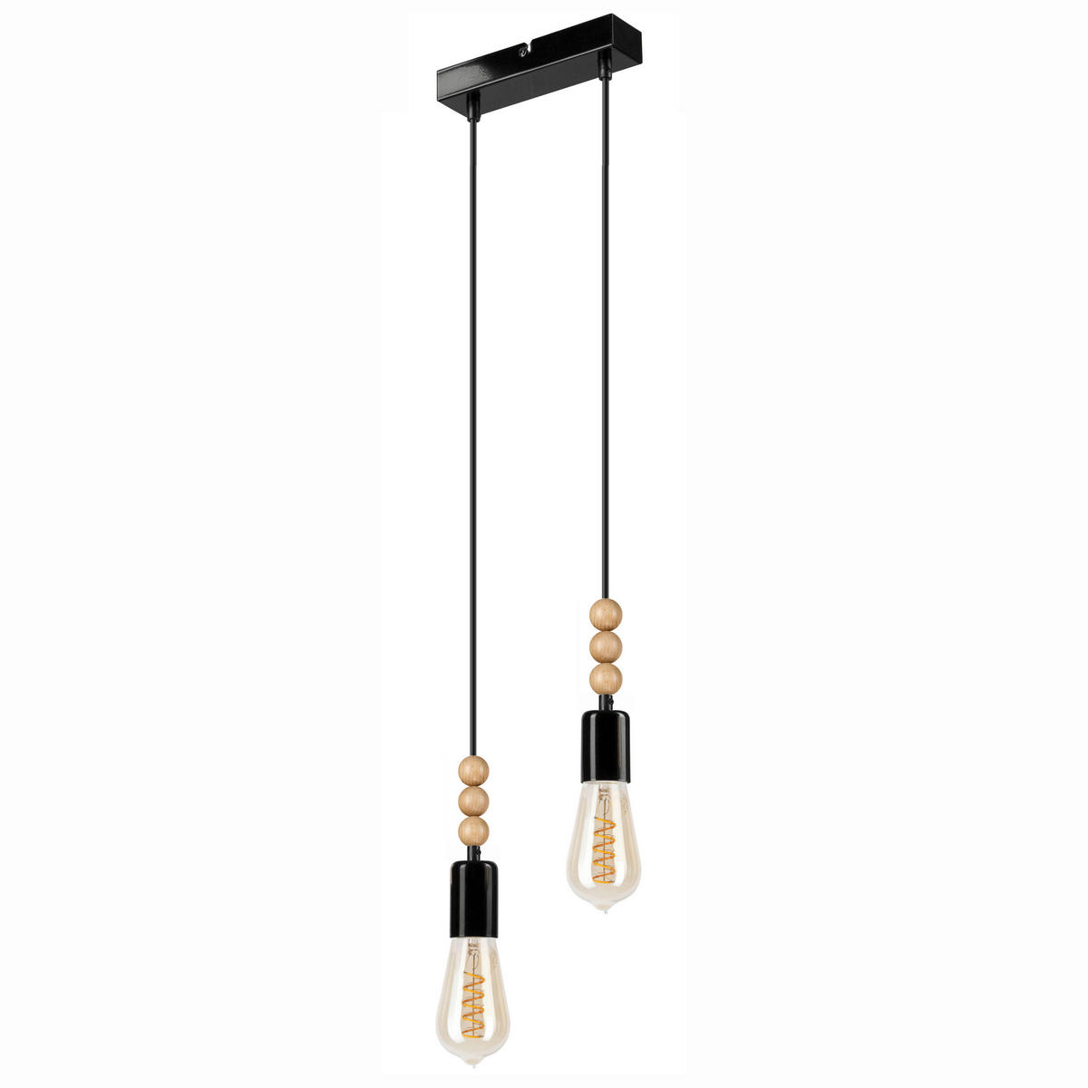 Lamkur Pendelleuchte SIMON 37356 schwarz Stahl Holz H/L: ca. 94x20 cm E27 2 Brennstellen Simon - schwarz (20,00cm) - Lamkur