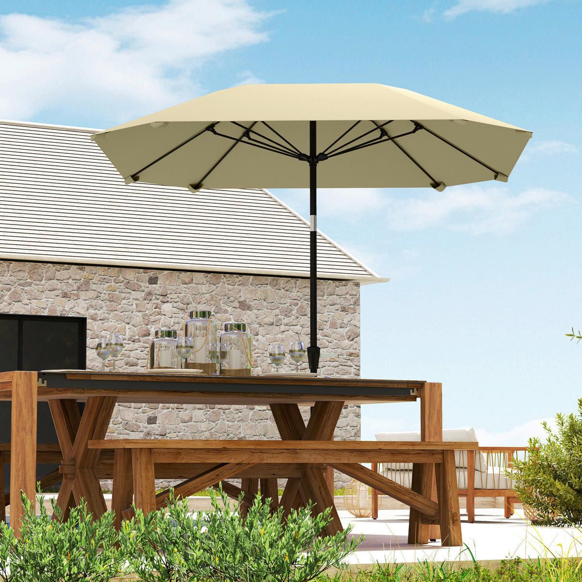Outsunny Sonnenschirm beige Aluminium B/H/L: ca. 233x240x233 cm Sonnenschirm - beige (233,00/233,00/240,00cm) - Outsunny