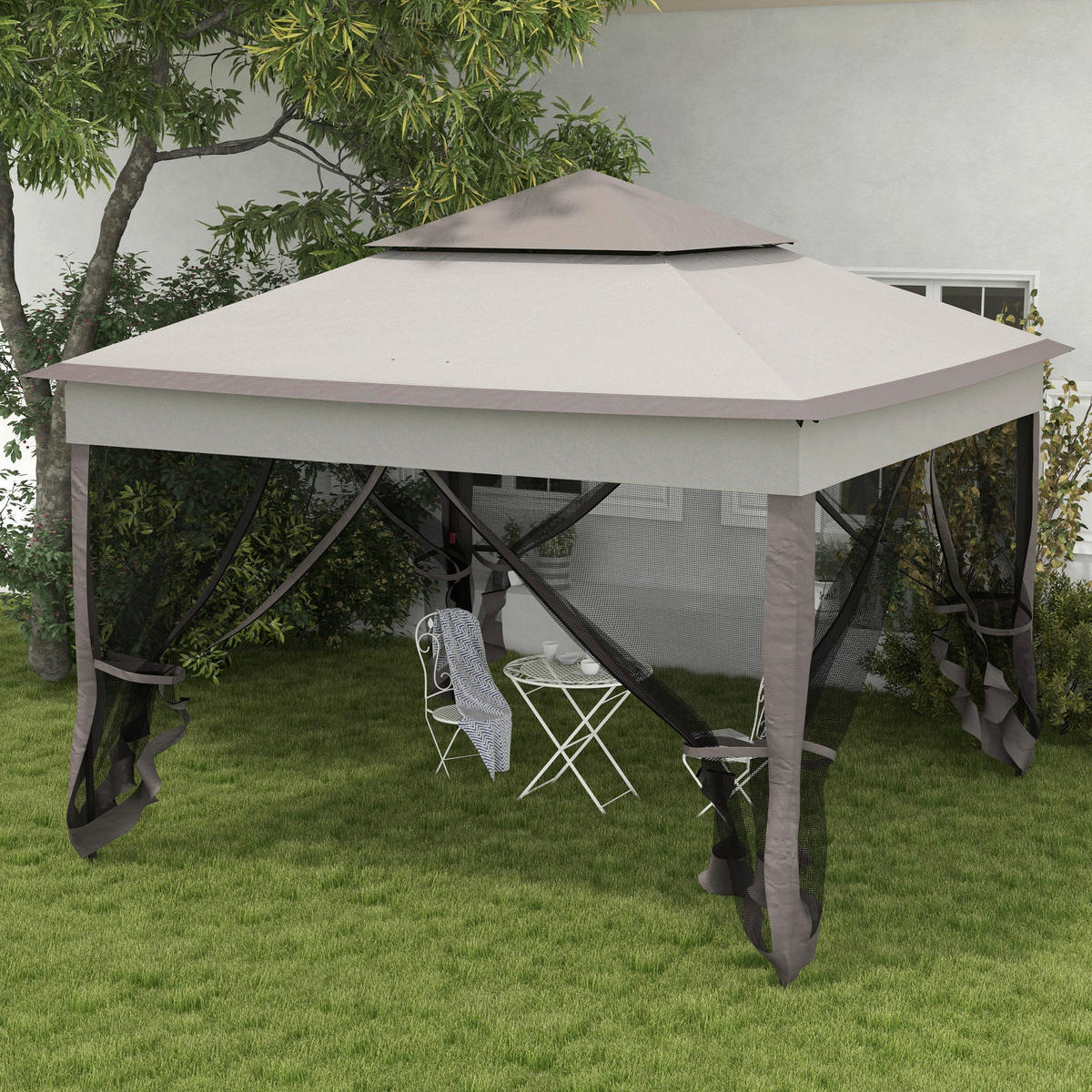 Outsunny Pavillon hellgrau Edelstahl B/H/L: ca. 325x325x270 cm Pavillon - hellgrau (270,00/325,00/325,00cm) - Outsunny