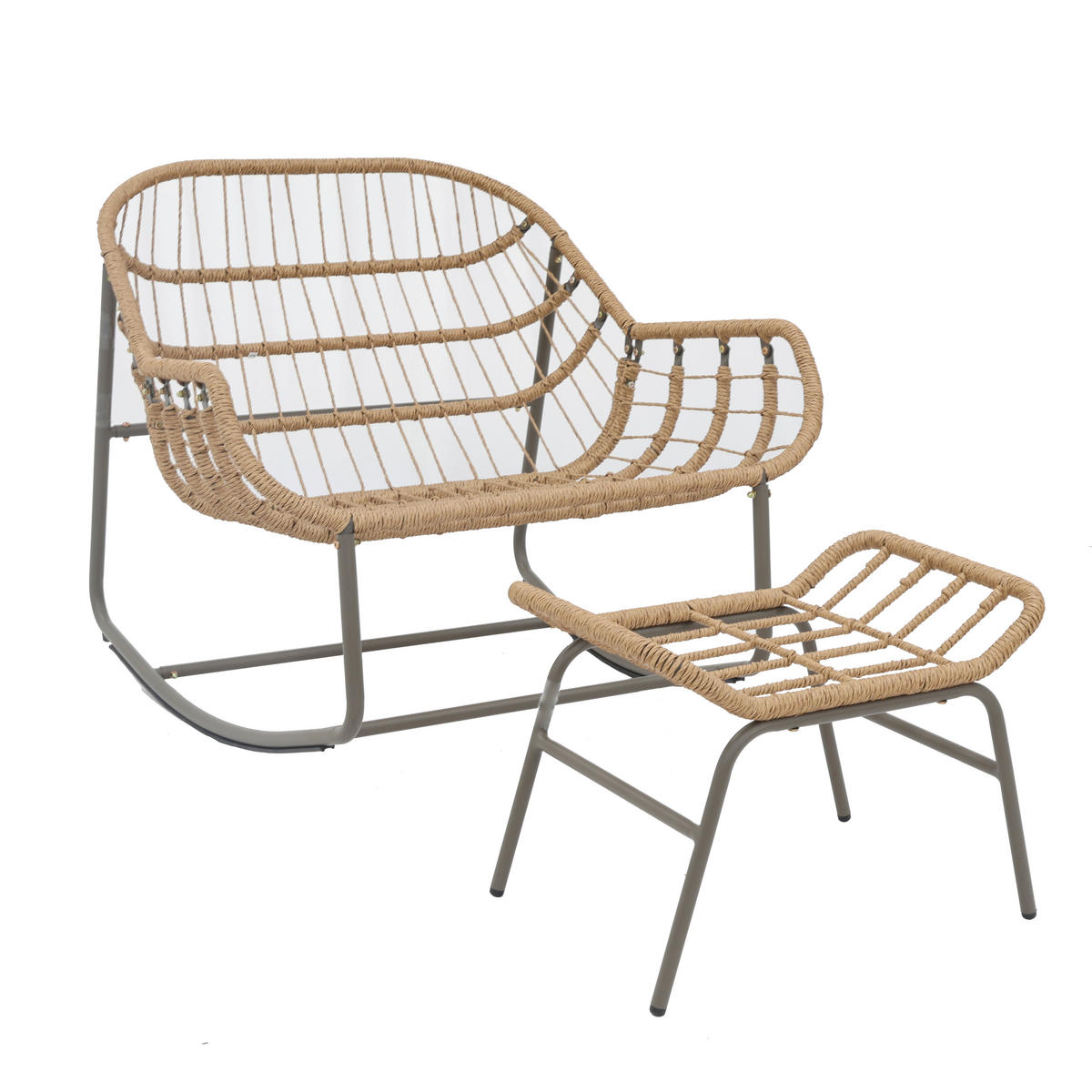 POCOline Gartenstuhl braun Stahl Schaukelstuhl_mit_Hocker - braun/beige - POCOline