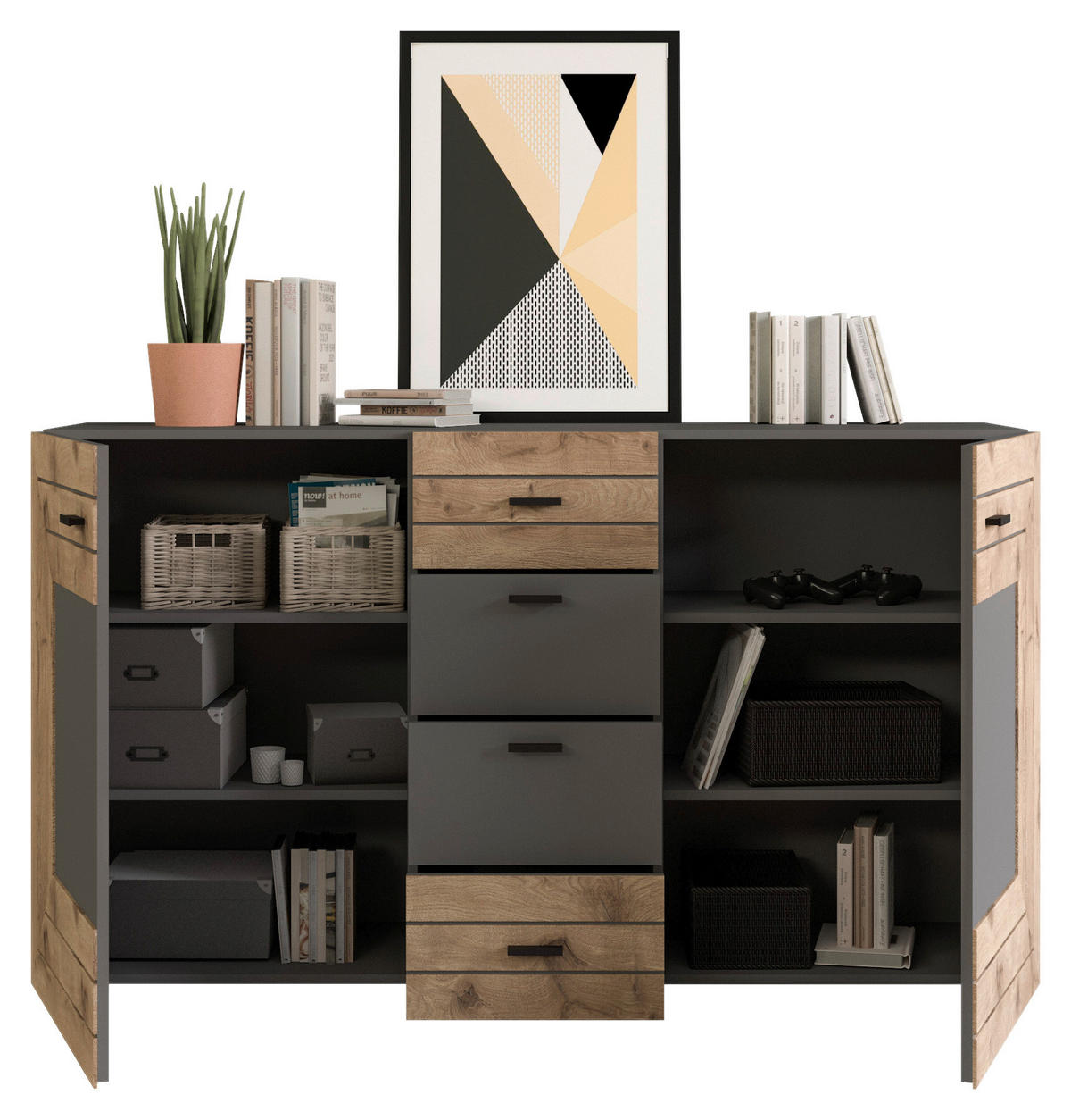 Sideboard Freno B/H/T: ca. 160x90x40 cm Freno - Eiche/schwarz (160,00/90,00/40,00cm) - xonox.home