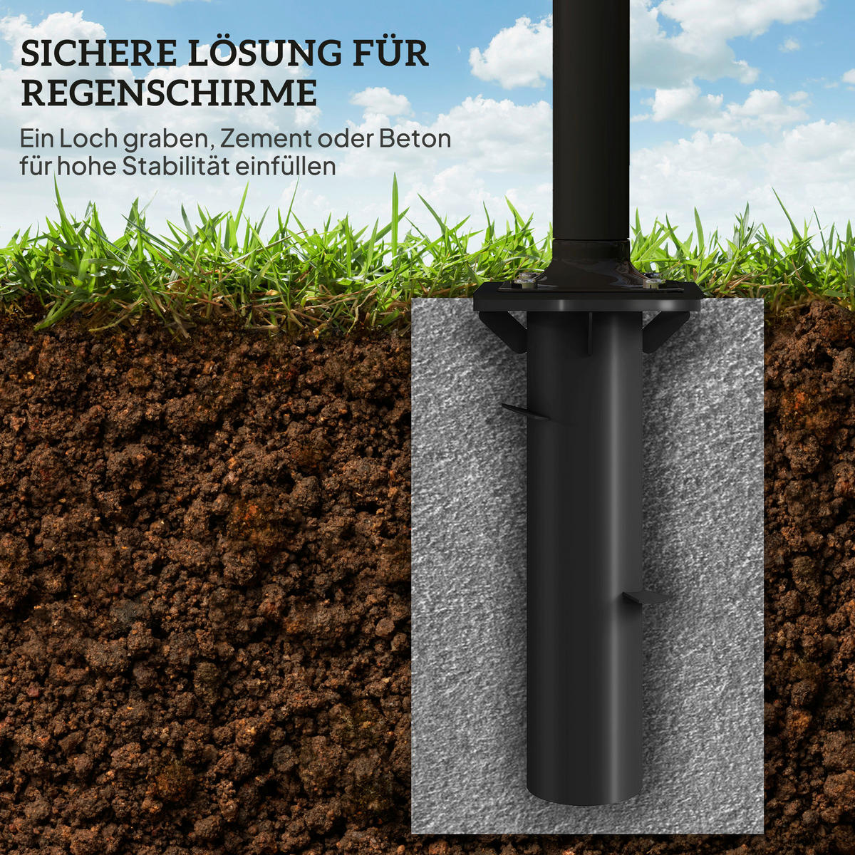 Outsunny Schirmständer dunkelgrau Metall B/H/L: ca. 16,5x40x16,5 cm Schirmständer - dunkelgrau (16,50/16,50/40,00cm) - Outsunny
