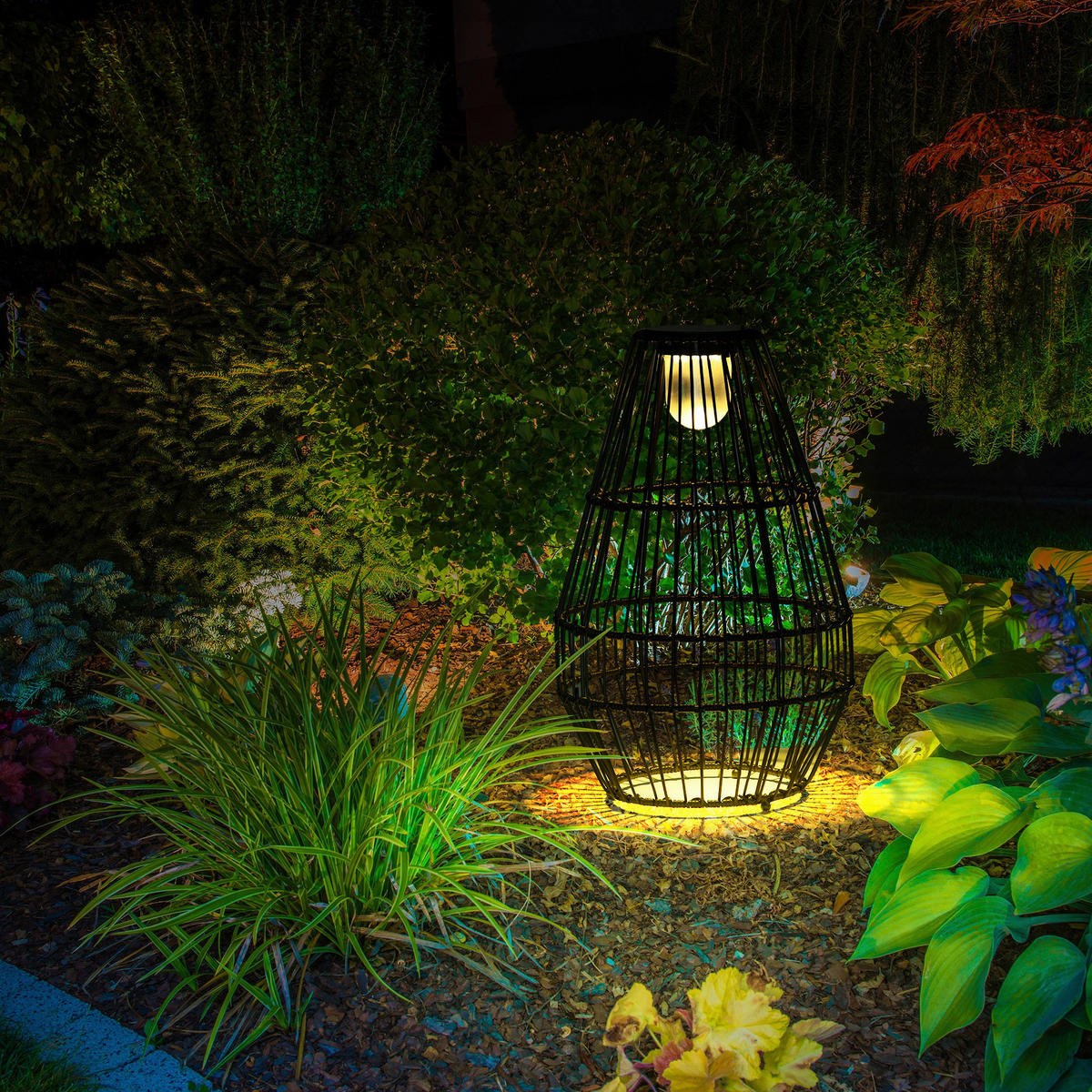 Solarleuchte 867-125V00BK schwarz Edelstahl Polypropylen Polyrattan B/H/L: ca. 34x34x56 cm Solarlampe - schwarz (56,00/34,00/34,00cm) - Outsunny
