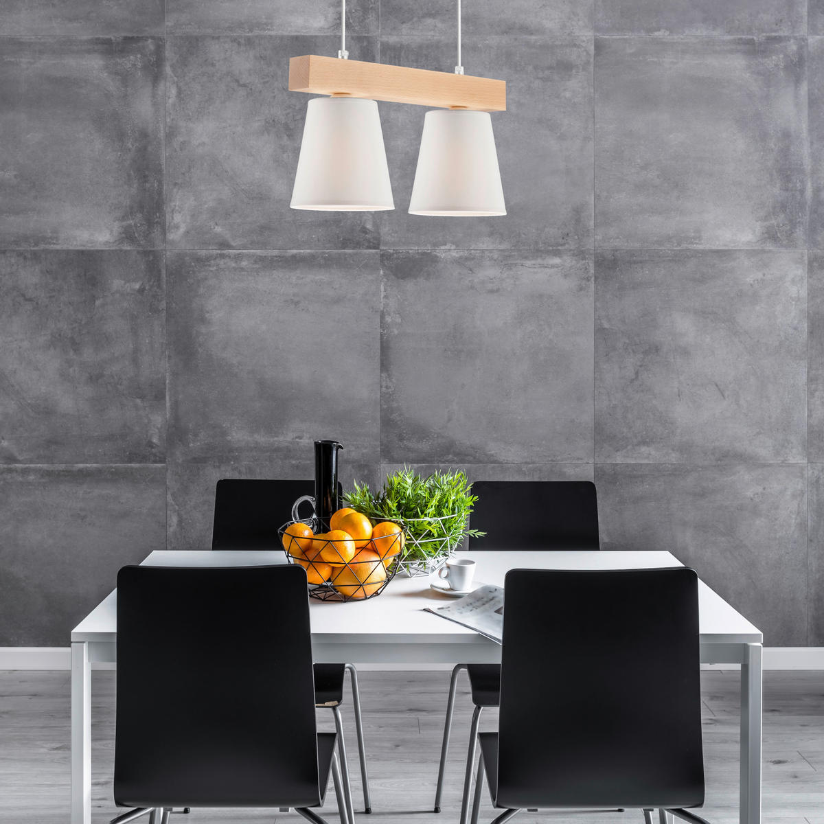 Lamkur Hängeleuchte weiß Stahl Holz B/H/L: ca. 35x20x38 cm E27 2 Brennstellen Augustino - weiß (38,00/35,00/20,00cm) - Lamkur