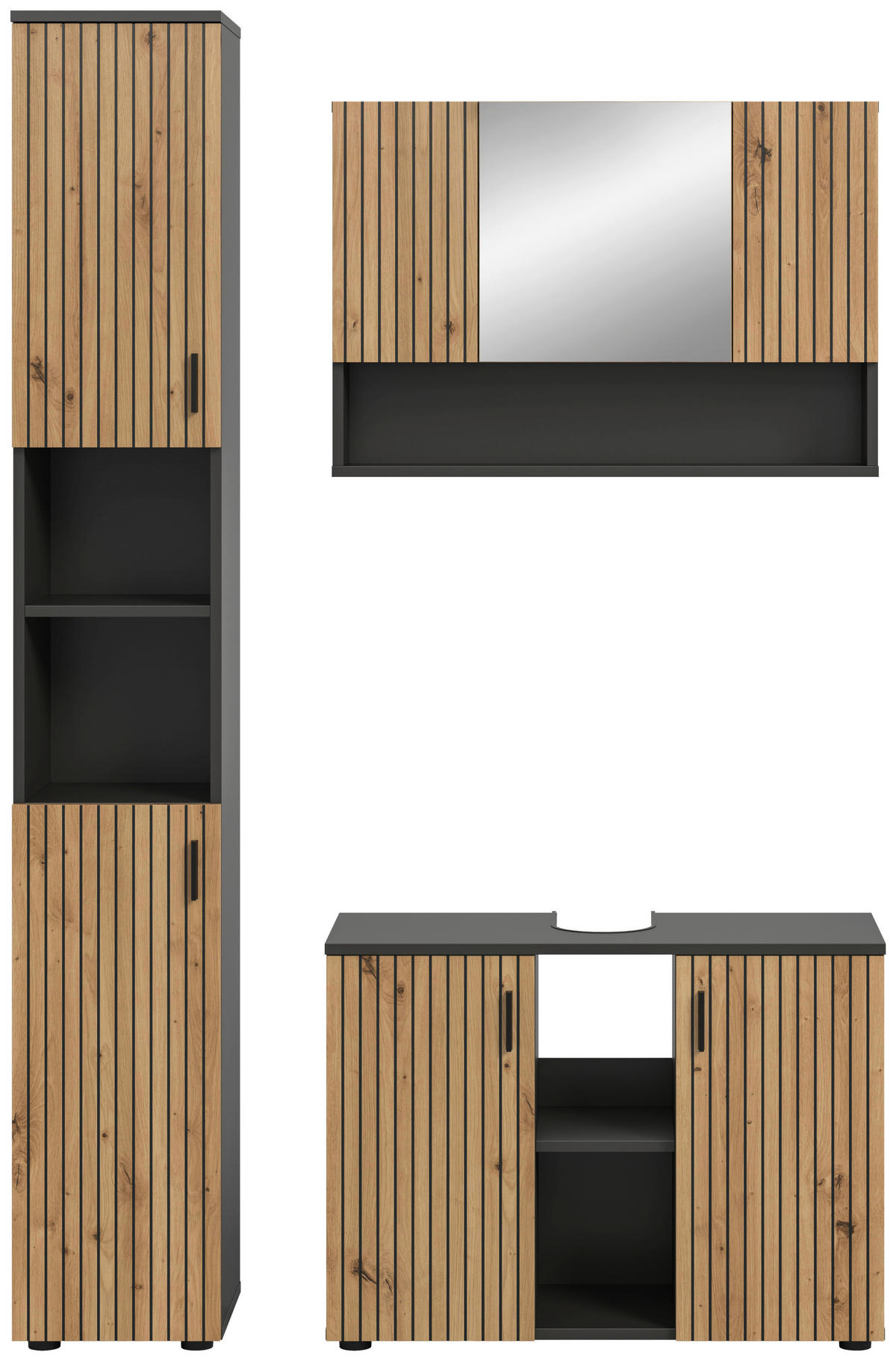 Badezimmer-Set Mone Basalt Nachbildung Artisan Oak Nachbildung B/H/T: ca. 125x192x30 cm Mone - Basalt (125,00/192,00/30,00cm) - xonox.home