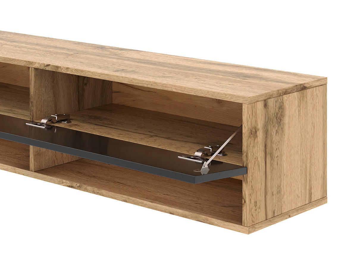 TV-Lowboard TV LOWBOARD DERBY 140 Eiche Wotan Nachbildung schwarz glänzend B/H/T: ca. 140x32,5x31,5 cm TV LOWBOARD DERBY 140 - Eiche/schwarz (140,00/32,50/31,50cm) - WIPMEB