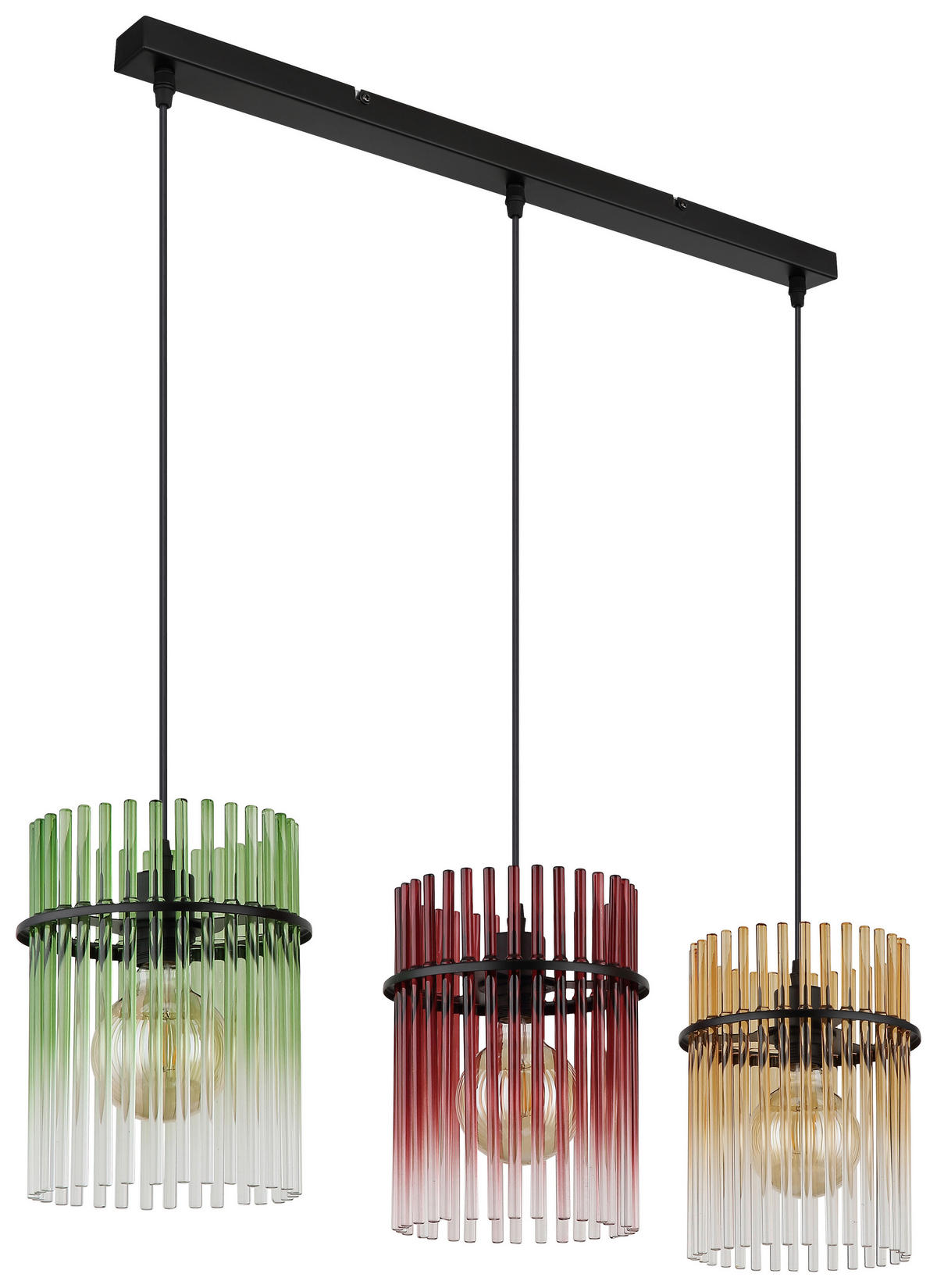 GLOBO Hängeleuchte schwarz grün rot gelb Metall Glas B/H/L: ca. 22x9,5x86,5 cm E27 3 Brennstellen Hängeleuchte-Gorley - gelb/rot (86,50/22,00/9,50cm) - GLOBO