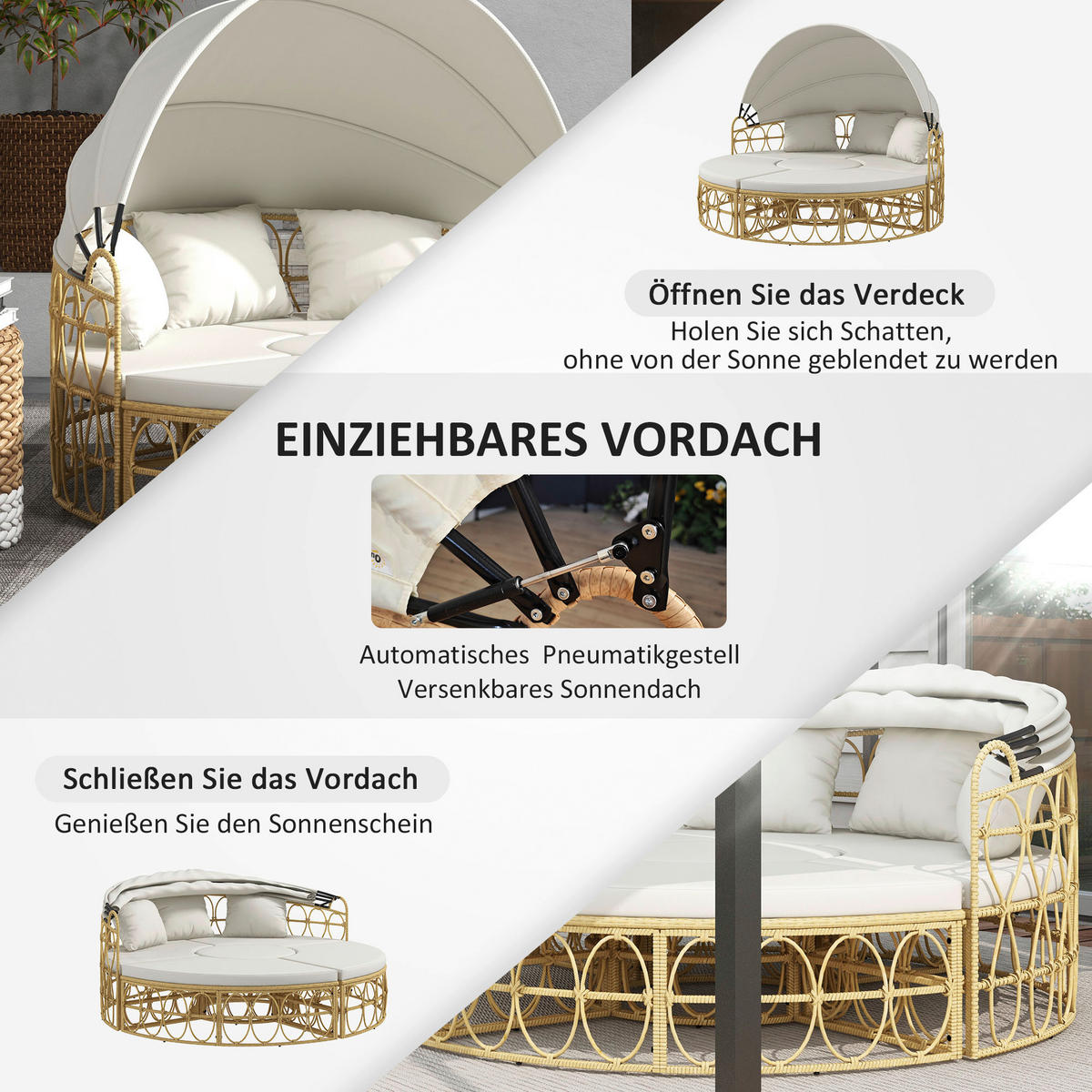 Outsunny Sonneninsel cremeweiß Edelstahl B/H/L: ca. 85x178x66,5 cm Sonneninsel - cremeweiß (66,50/85,00/178,00cm) - Outsunny