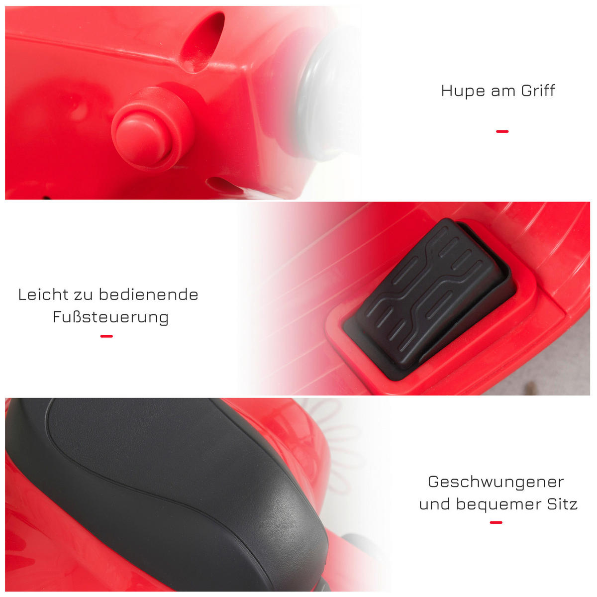 HOMCOM Elektrisches-Kindermofa rot B/H/L: ca. 38x52x66,5 cm Elektrisches-Kindermofa - rot (66,50/38,00/52,00cm) - HOMCOM
