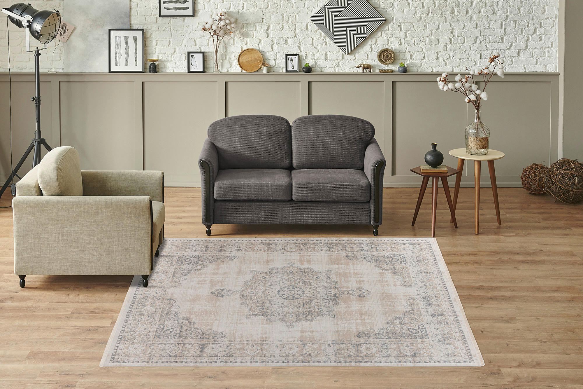 Thumbnail - Kayoom Kurzflorteppich Milan 125 grau B/H/L: ca. 80x0,5x150 cm