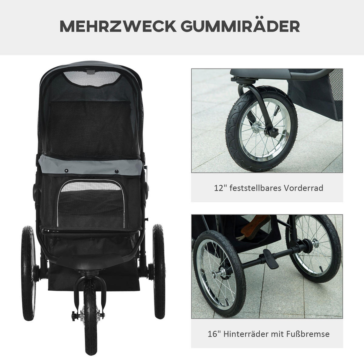 PawHut Hunde-Zubehör grau Polypropylen B/H/L: ca. 58x111x107 cm Hundebuggy - grau (107,00/58,00/111,00cm) - PawHut