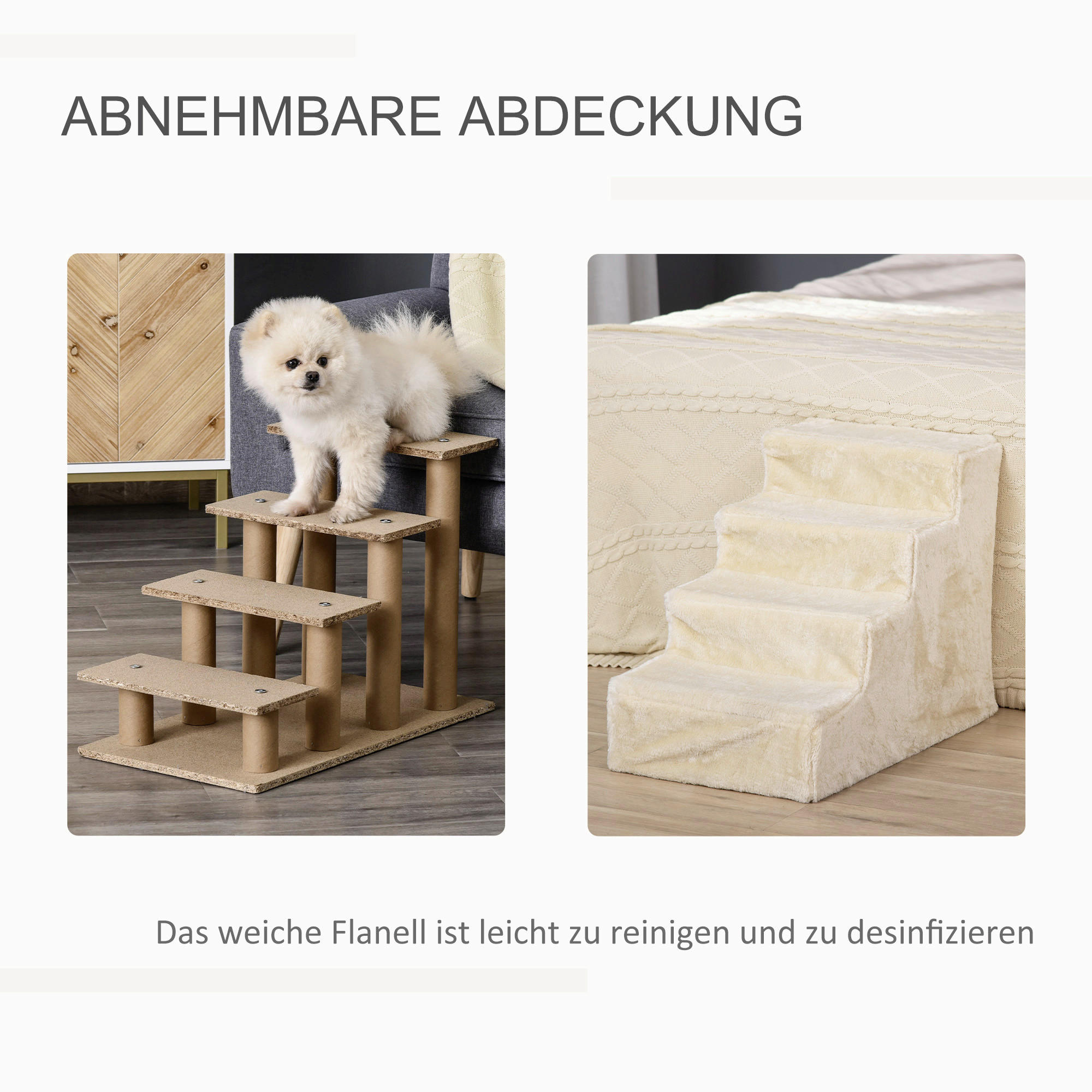 PawHut Haustiertreppe beige Edelstahl B/H/L: ca. 35x60x44 cm Haustiertreppe - beige (44,00/35,00/60,00cm) - PawHut