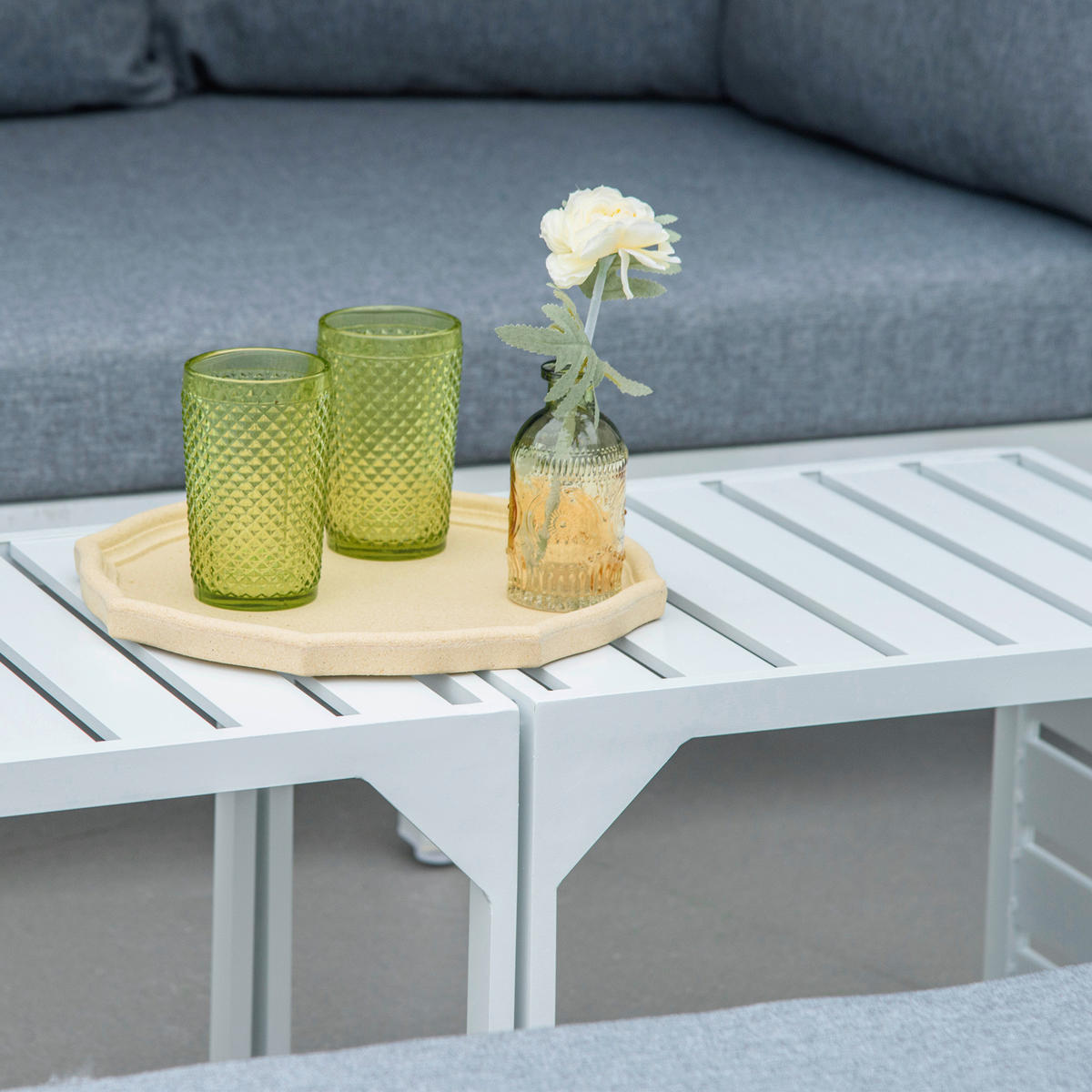 Outsunny Lounge-Sofaset weiß Aluminium B/T: ca. 180x71 cm Lounge-Sofaset - weiß/grau (180,00/71,00cm) - Outsunny