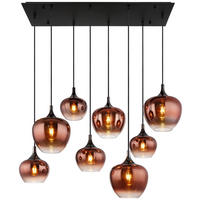 GLOBO Pendelleuchte schwarz Kupfer Glas Metall B/H/T: ca. 45x120x105 cm E27 8 Brennstellen MAXY - schwarz/Kupfer (45,00/120,00/105,00cm) - GLOBO