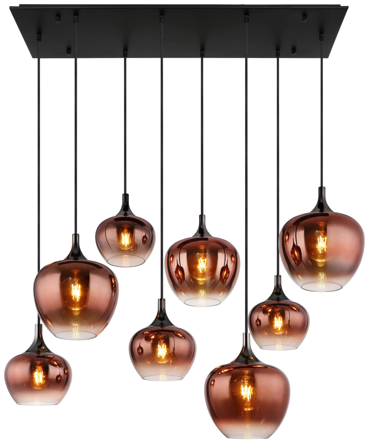 GLOBO Pendelleuchte schwarz Kupfer Glas Metall B/H/T: ca. 45x120x105 cm E27 8 Brennstellen MAXY - schwarz/Kupfer (45,00/120,00/105,00cm) - GLOBO
