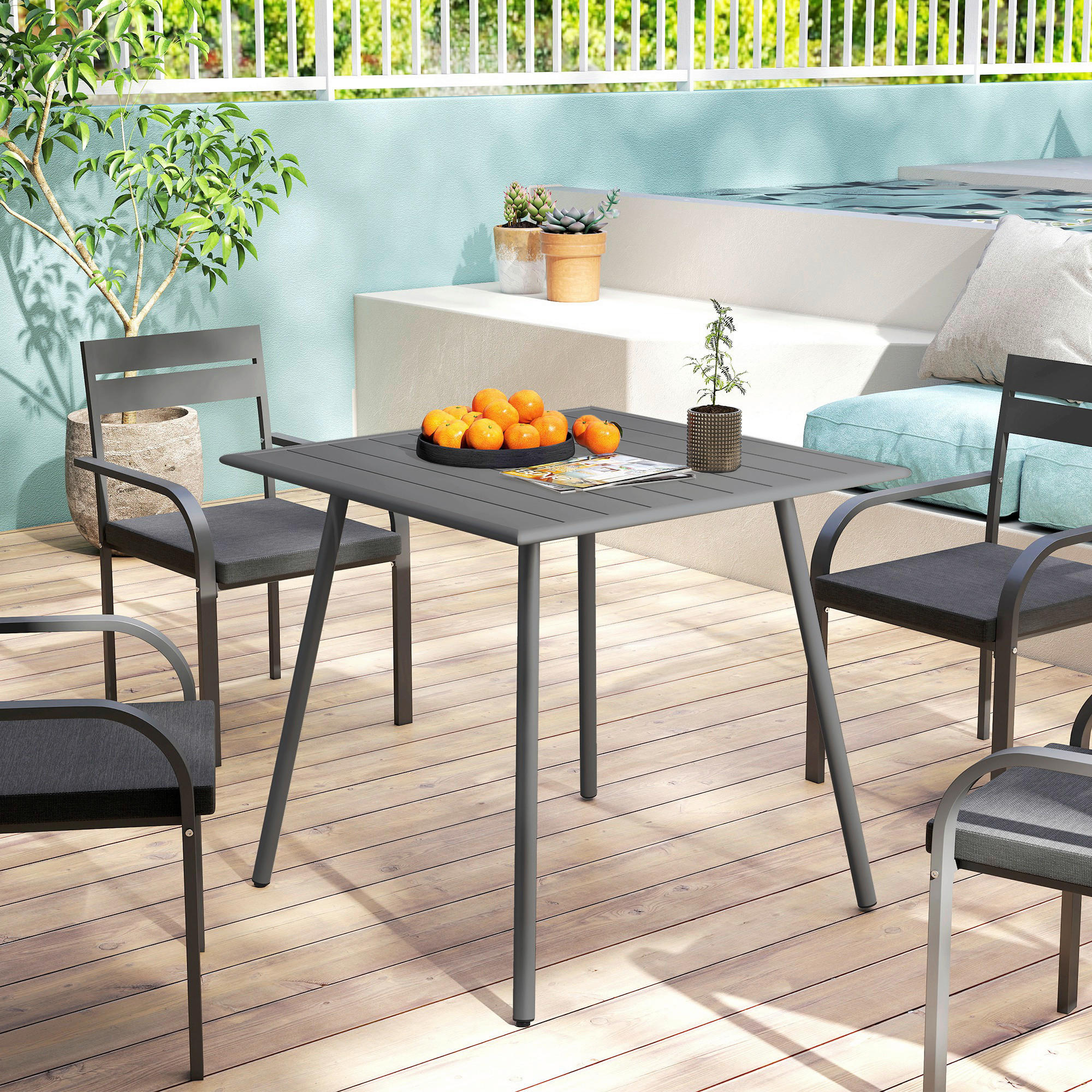 Outsunny Gartentisch grau Stahl B/H/L: ca. 80x74x80 cm Gartentisch - grau (80,00/80,00/74,00cm) - Outsunny