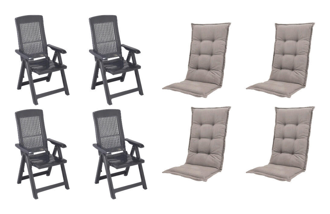 PROGARDEN,MADISON Klappsessel Set + Auflagen Tampa anthrazit Kunststoff B/H/L: ca. 61x109x60 cm Tampa - anthrazit/taupe (60,00/61,00/109,00cm) - PROGARDEN,MADISON