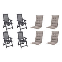 PROGARDEN,MADISON Klappsessel Set + Auflagen Tampa anthrazit Kunststoff B/H/L: ca. 61x109x60 cm Tampa - anthrazit/taupe (60,00/61,00/109,00cm) - PROGARDEN,MADISON