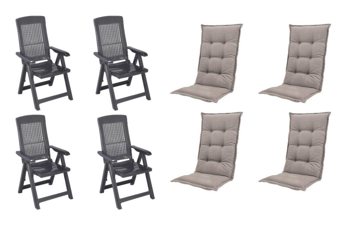 PROGARDEN,MADISON Klappsessel Set + Auflagen Tampa anthrazit Kunststoff B/H/L: ca. 61x109x60 cm Tampa - anthrazit/taupe (60,00/61,00/109,00cm) - PROGARDEN,MADISON