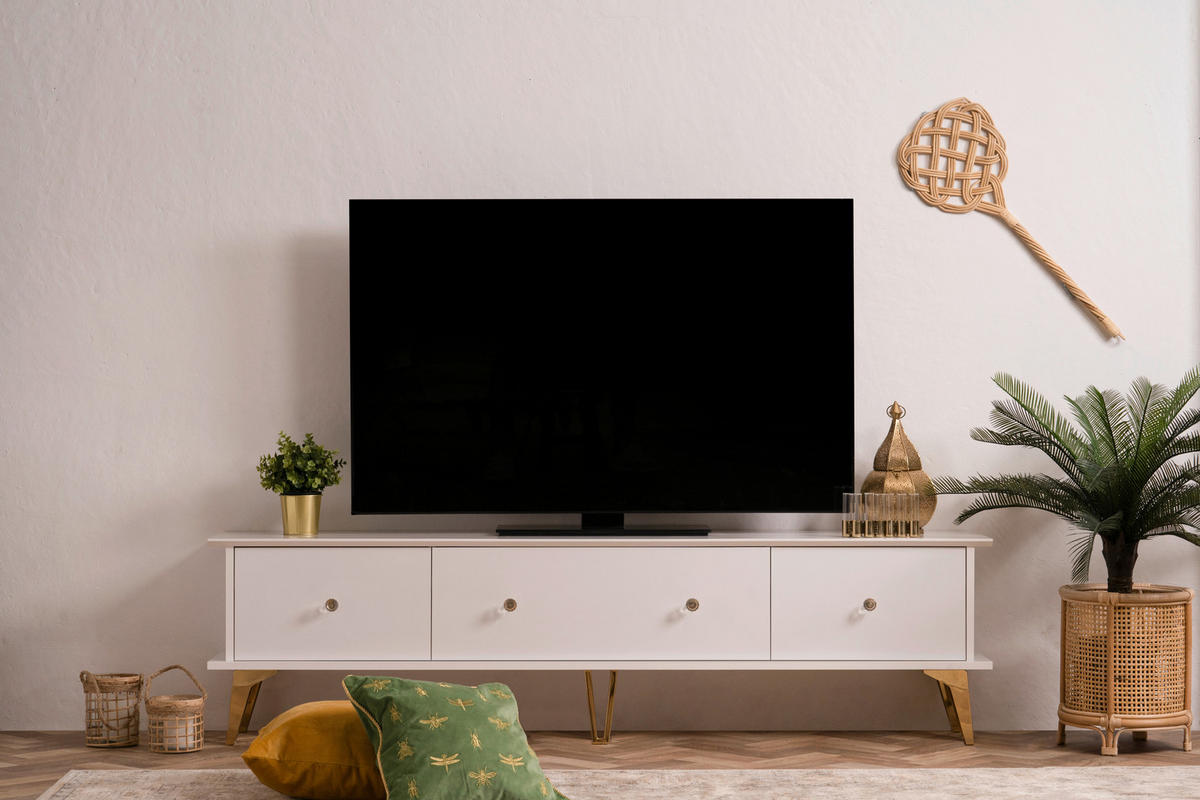 TV-Lowboard Istanbul weiß glänzend B/H/T: ca. 180x48x35 cm Istanbul - gold/weiß (180,00/48,00/35,00cm)