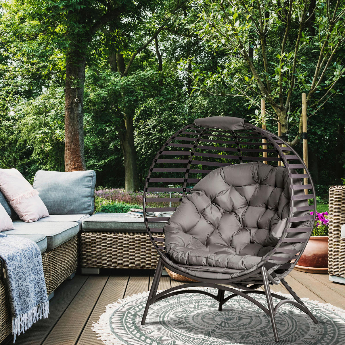 Outsunny Gartenstuhl sand Stahl B/H/L: ca. 75x139x118 cm Gartenstuhl - sand (118,00/75,00/139,00cm) - Outsunny
