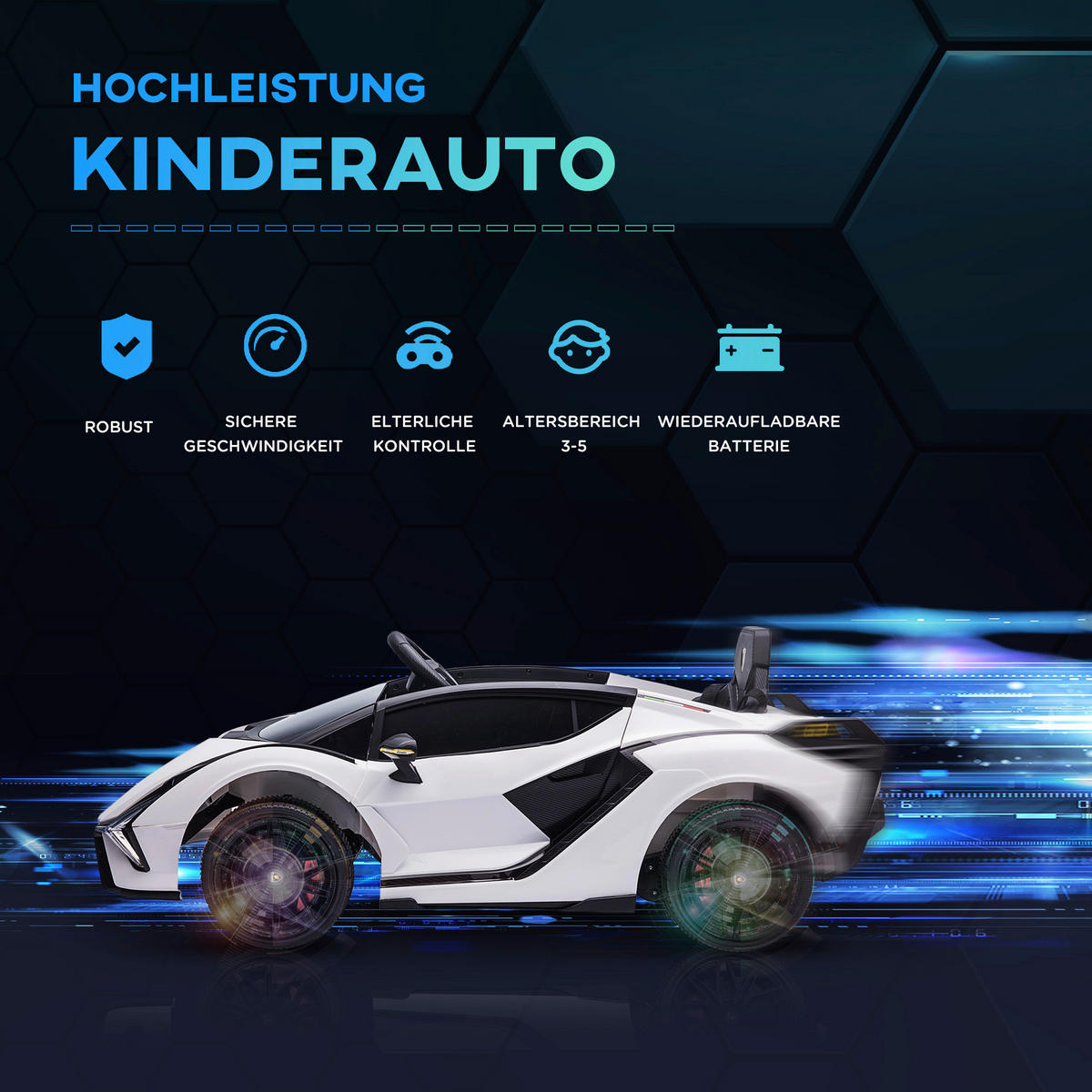 HOMCOM Kinder-Elektroauto weiß B/H/L: ca. 62x65x132 cm Kinder Elektroauto - weiß (132,00/62,00/65,00cm) - HOMCOM