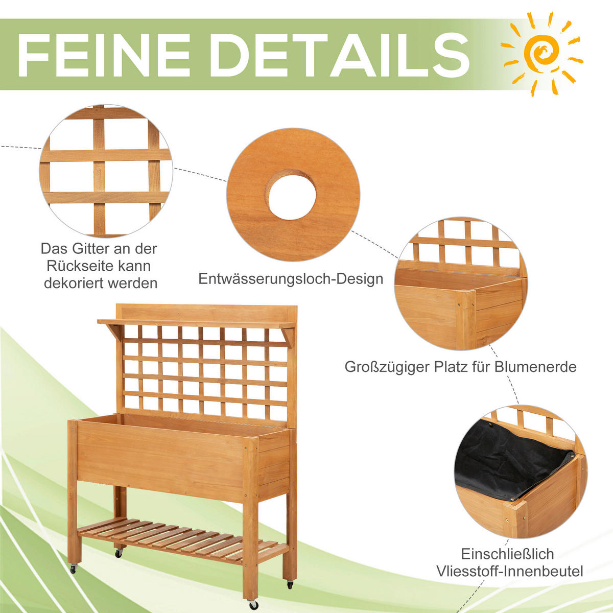 Outsunny Pflanztisch hellbraun B/H/L: ca. 40x135x105 cm Gärtnertisch 845-475 - hellbraun (105,00/40,00/135,00cm) - Outsunny