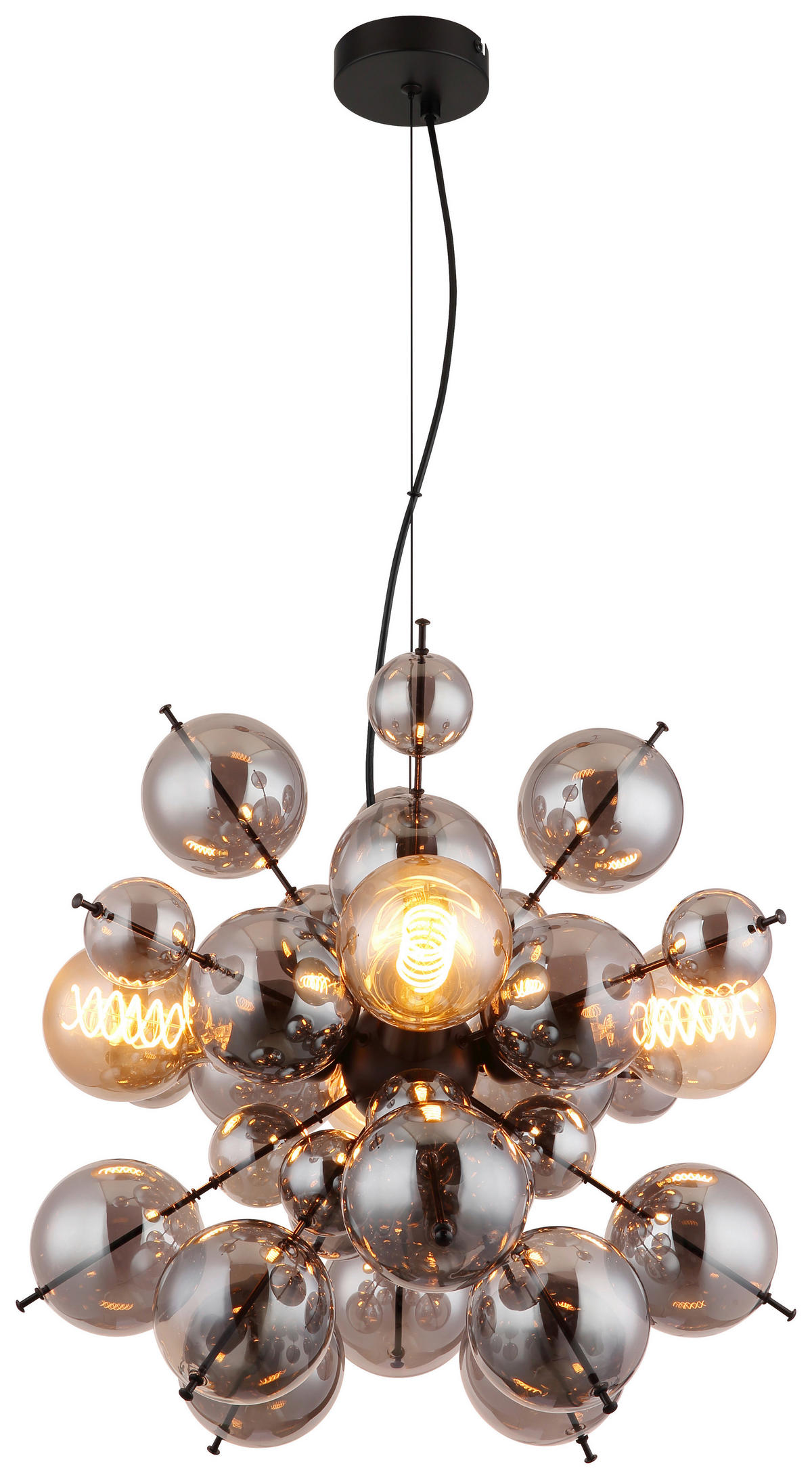 GLOBO Pendelleuchte Rauch schwarz Glas Metall H/D: ca. 120x51,5 cm E27 4 Brennstellen UDO - schwarz/Rauch (51,50/120,00cm) - GLOBO