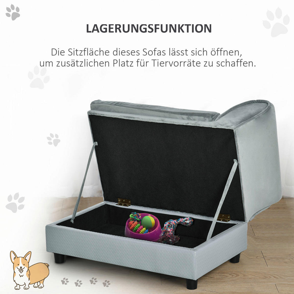 PawHut Hundesofa hellblau Holz B/H/T: ca. 76x42x45 cm Hundesofa - hellblau (76,00/42,00/45,00cm) - PawHut