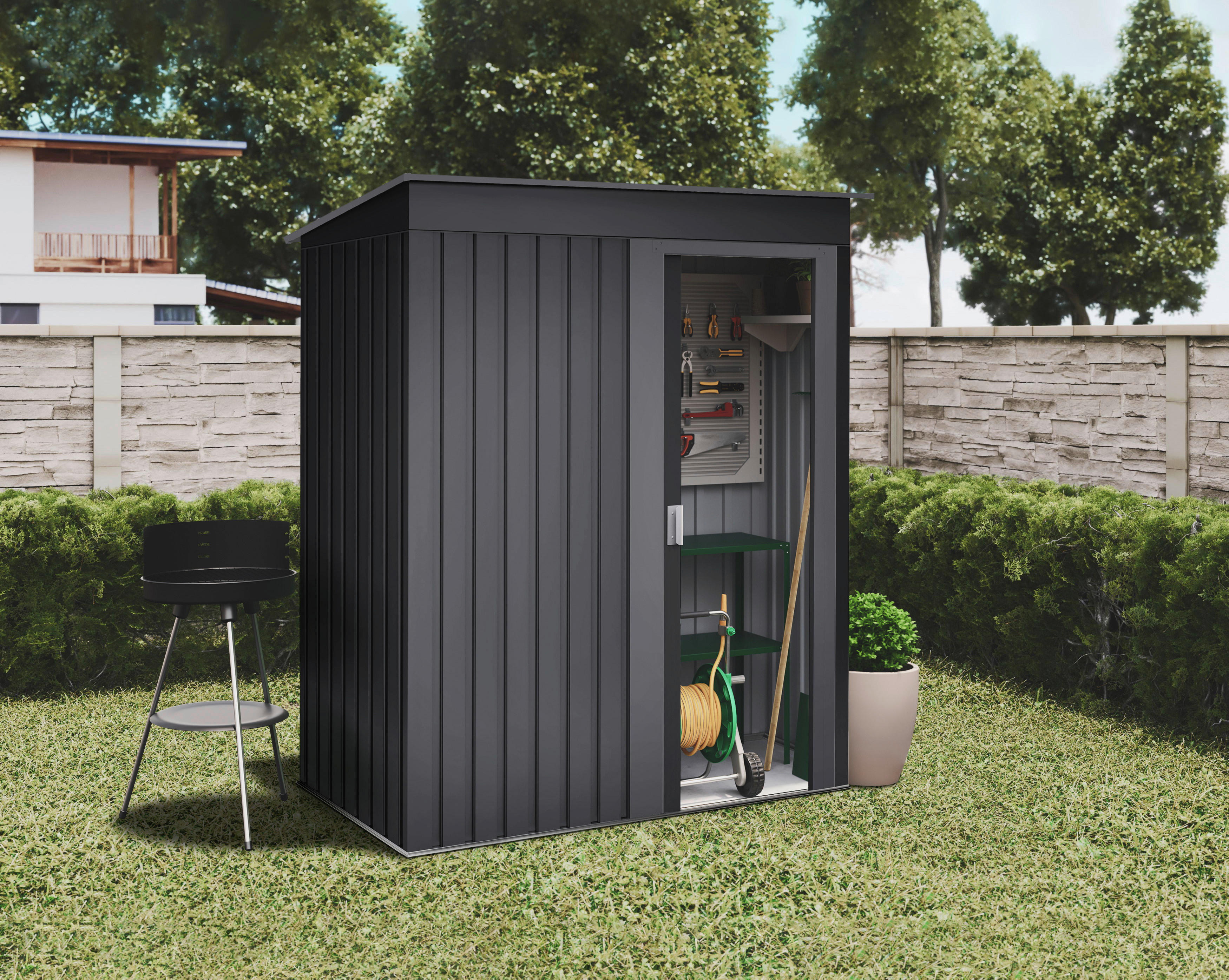 Thumbnail - HOGGAR Gerätehaus Hede anthrazit B/H/L: ca. 162x181x86 cm