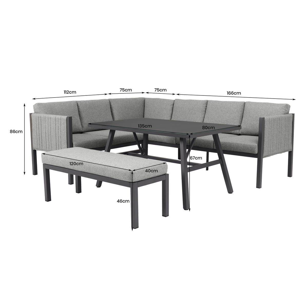 POCOline Gartensitzgruppe Alicante grau Alu Alicante - dunkelgrau/grau - POCOline