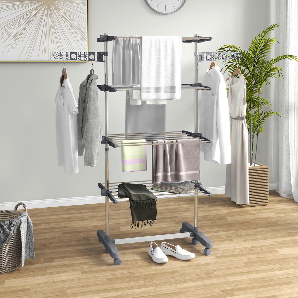 HOMCOM Wäscheständer grau Edelstahl B/H/L: ca. 55x142x172 cm Trockenständer - grau (172,00/55,00/142,00cm) - HOMCOM